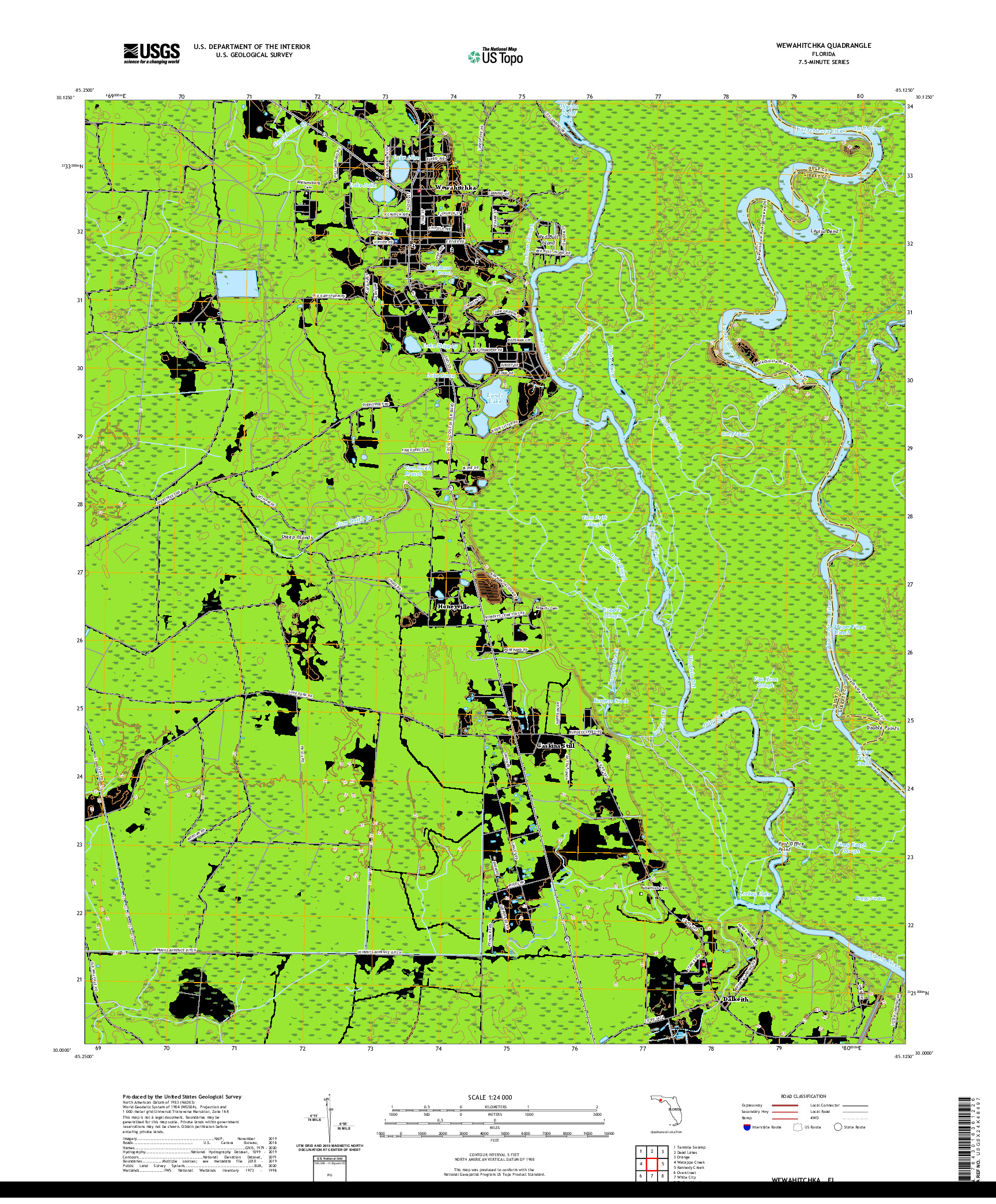 USGS US TOPO 7.5-MINUTE MAP FOR WEWAHITCHKA, FL 2021