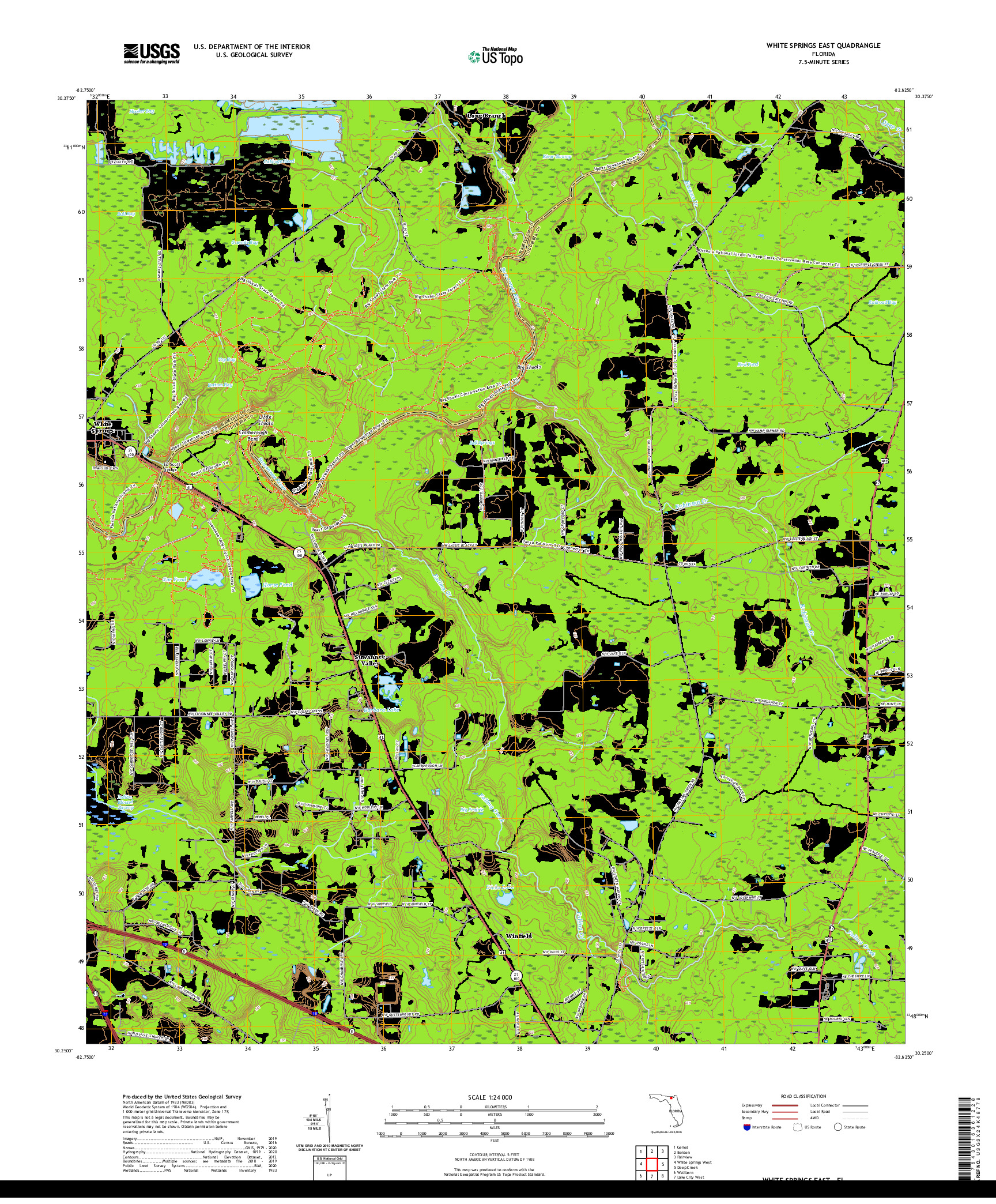 USGS US TOPO 7.5-MINUTE MAP FOR WHITE SPRINGS EAST, FL 2021