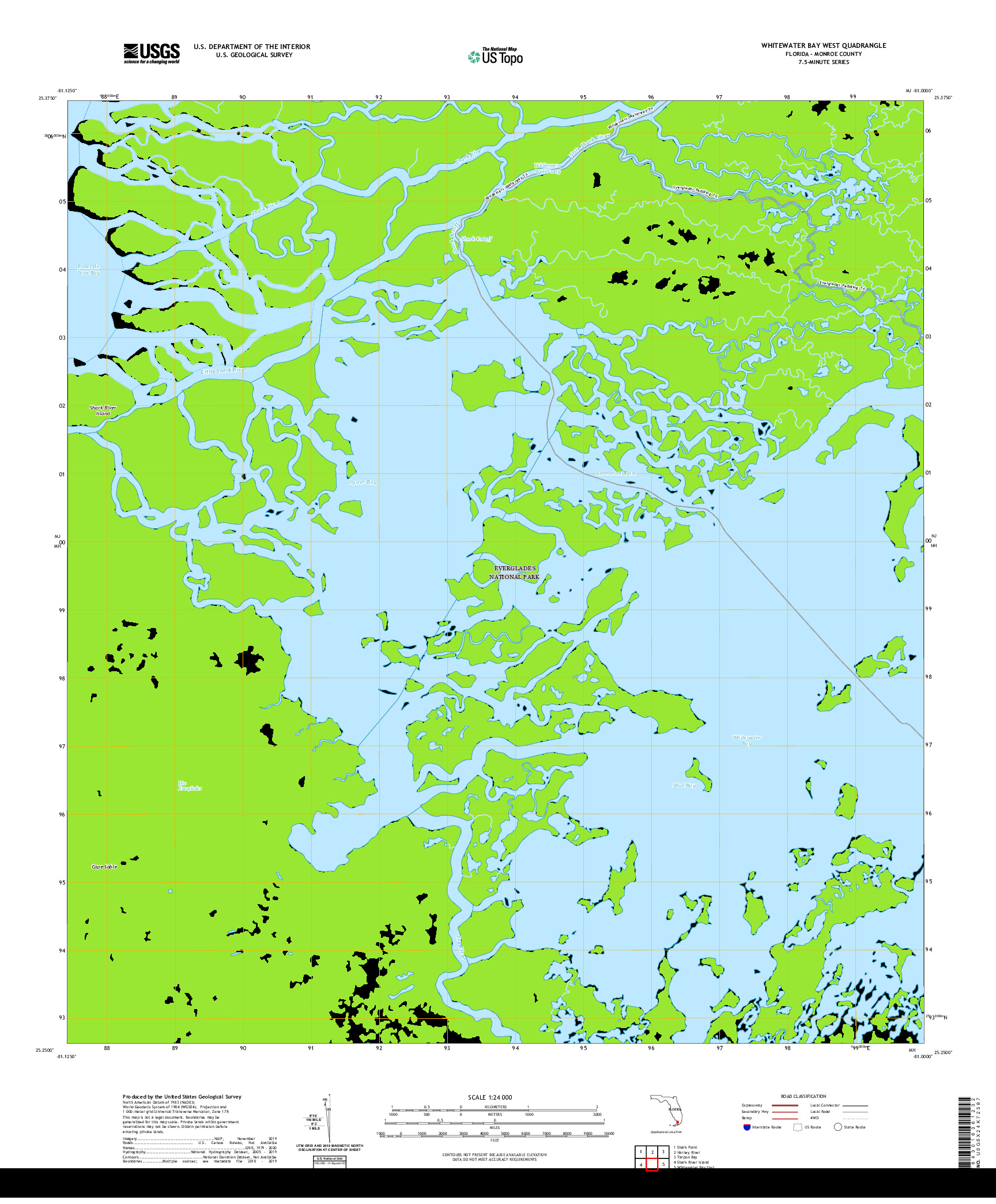 USGS US TOPO 7.5-MINUTE MAP FOR WHITEWATER BAY WEST, FL 2021