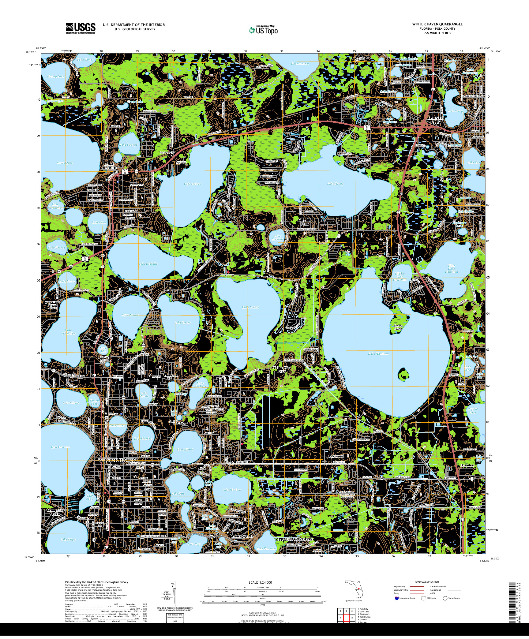 USGS US TOPO 7.5-MINUTE MAP FOR WINTER HAVEN, FL 2021