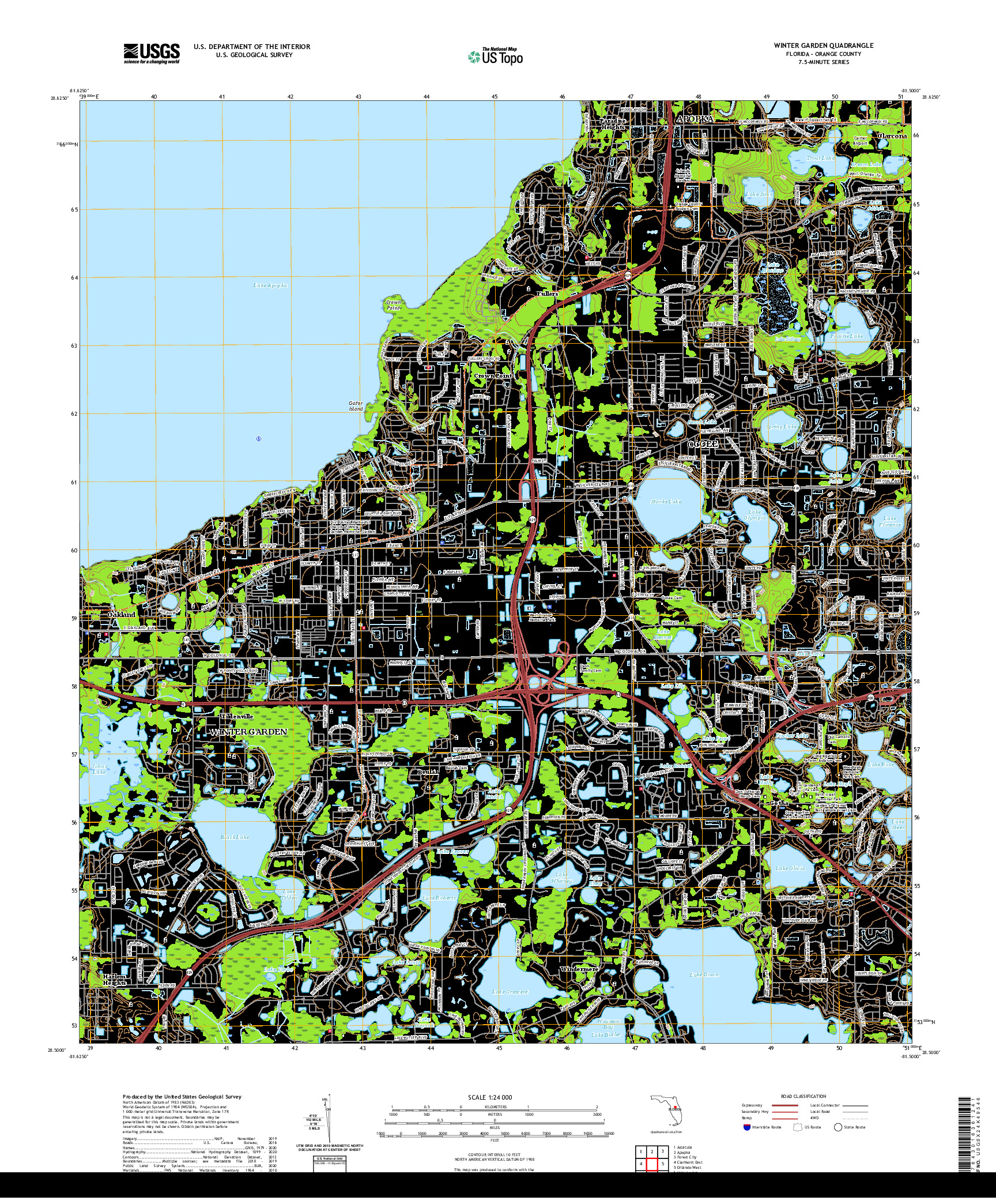 USGS US TOPO 7.5-MINUTE MAP FOR WINTER GARDEN, FL 2021