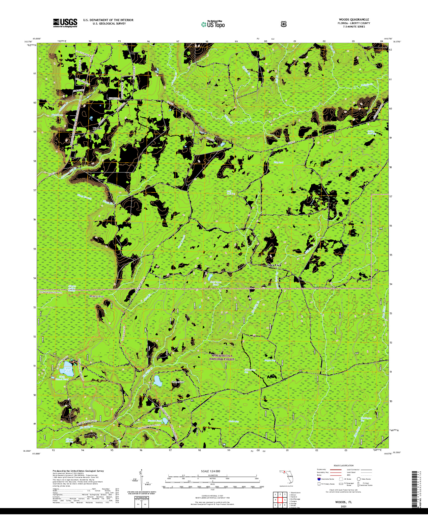 USGS US TOPO 7.5-MINUTE MAP FOR WOODS, FL 2021