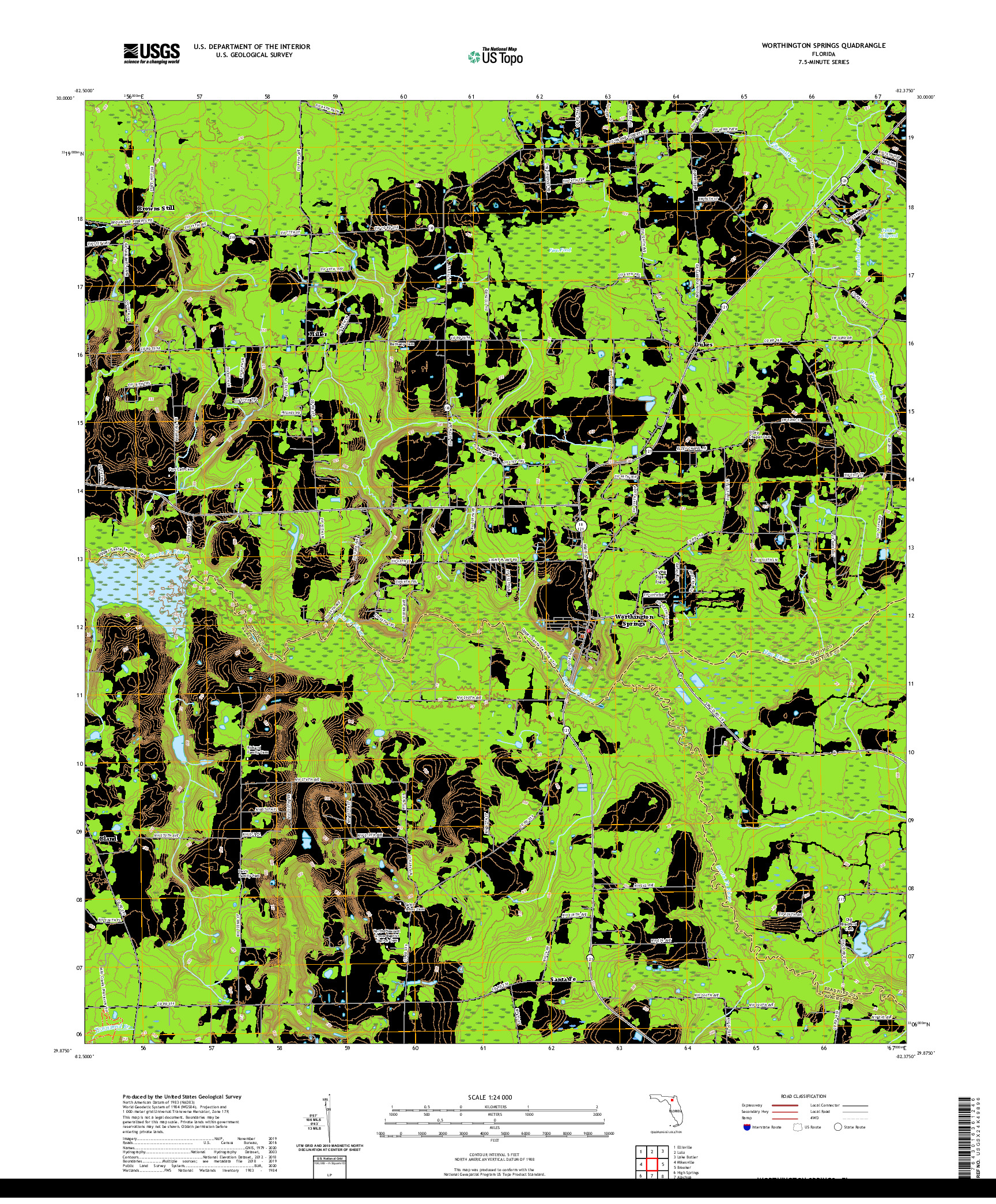 USGS US TOPO 7.5-MINUTE MAP FOR WORTHINGTON SPRINGS, FL 2021