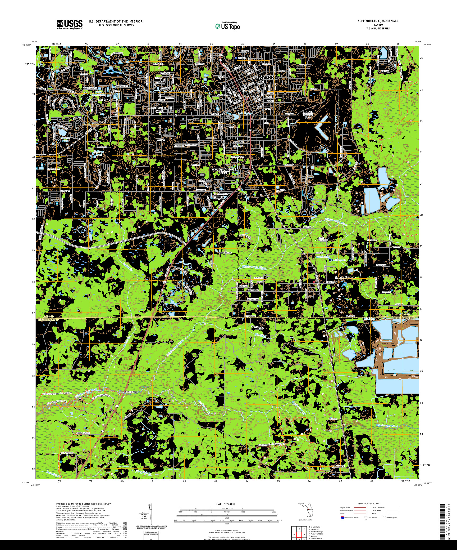 USGS US TOPO 7.5-MINUTE MAP FOR ZEPHYRHILLS, FL 2021