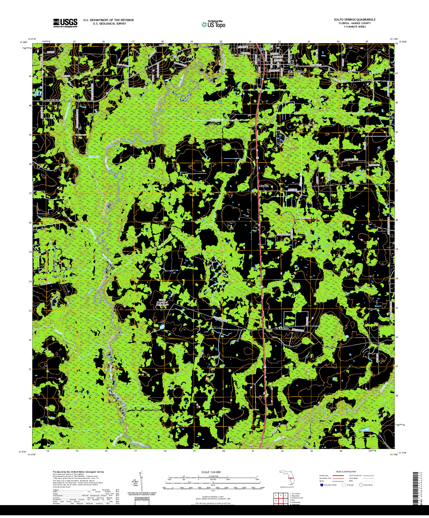 USGS US TOPO 7.5-MINUTE MAP FOR ZOLFO SPRINGS, FL 2021