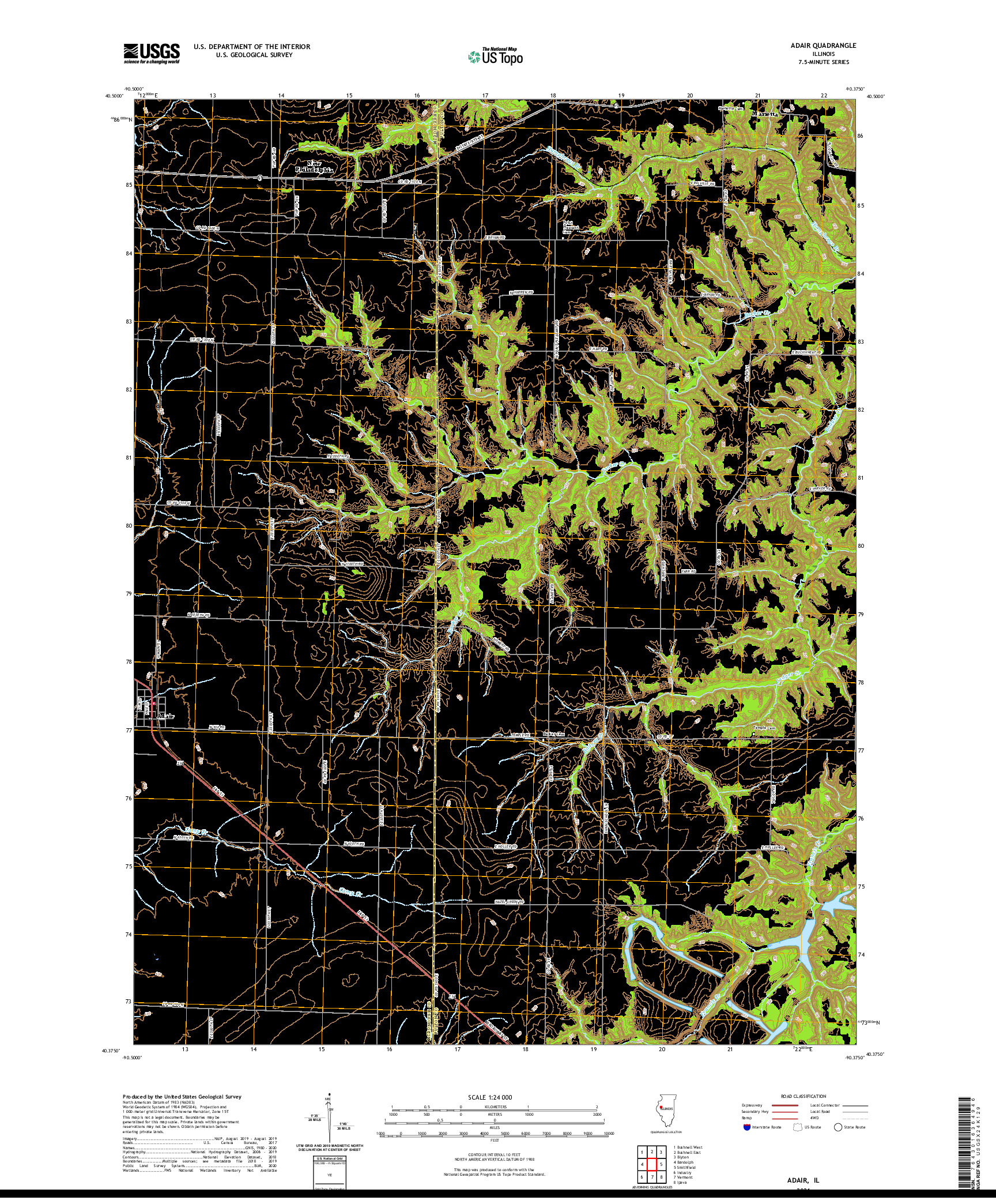 USGS US TOPO 7.5-MINUTE MAP FOR ADAIR, IL 2021