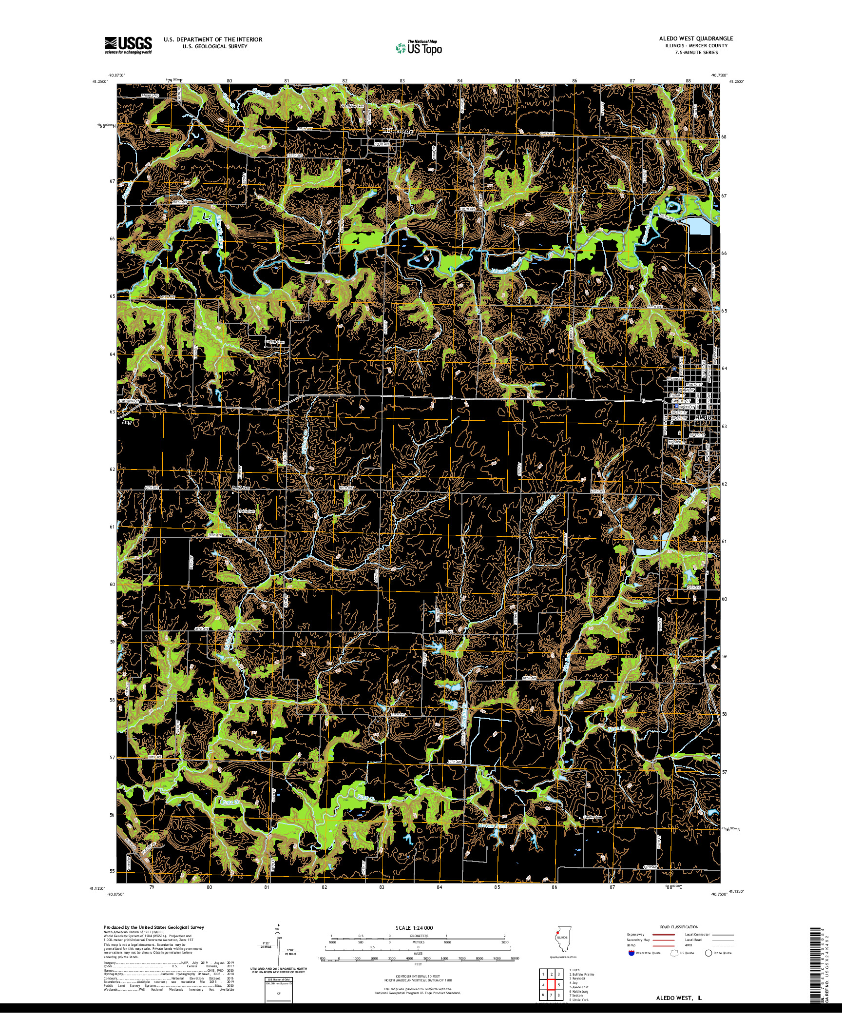 USGS US TOPO 7.5-MINUTE MAP FOR ALEDO WEST, IL 2021