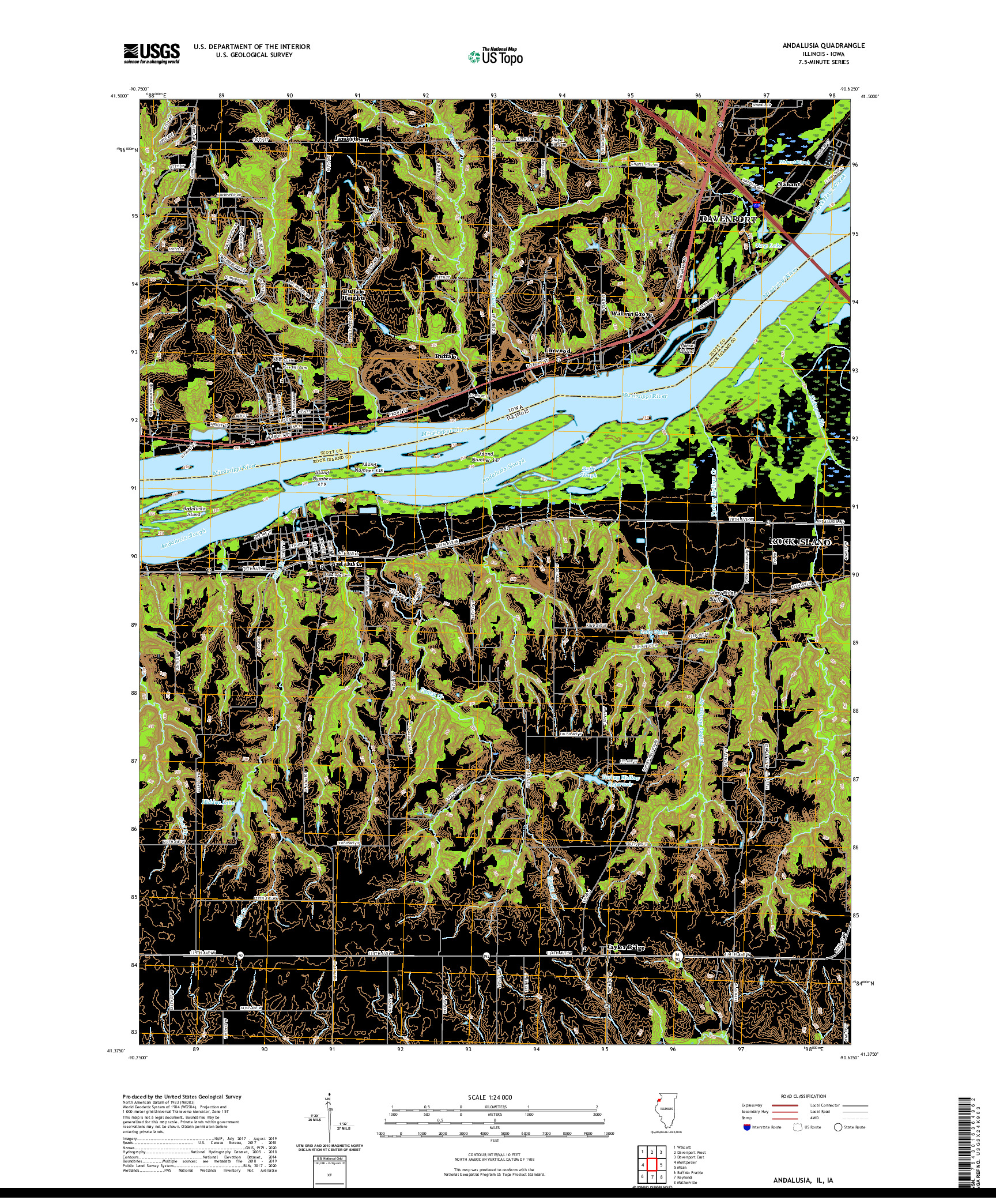 USGS US TOPO 7.5-MINUTE MAP FOR ANDALUSIA, IL,IA 2021