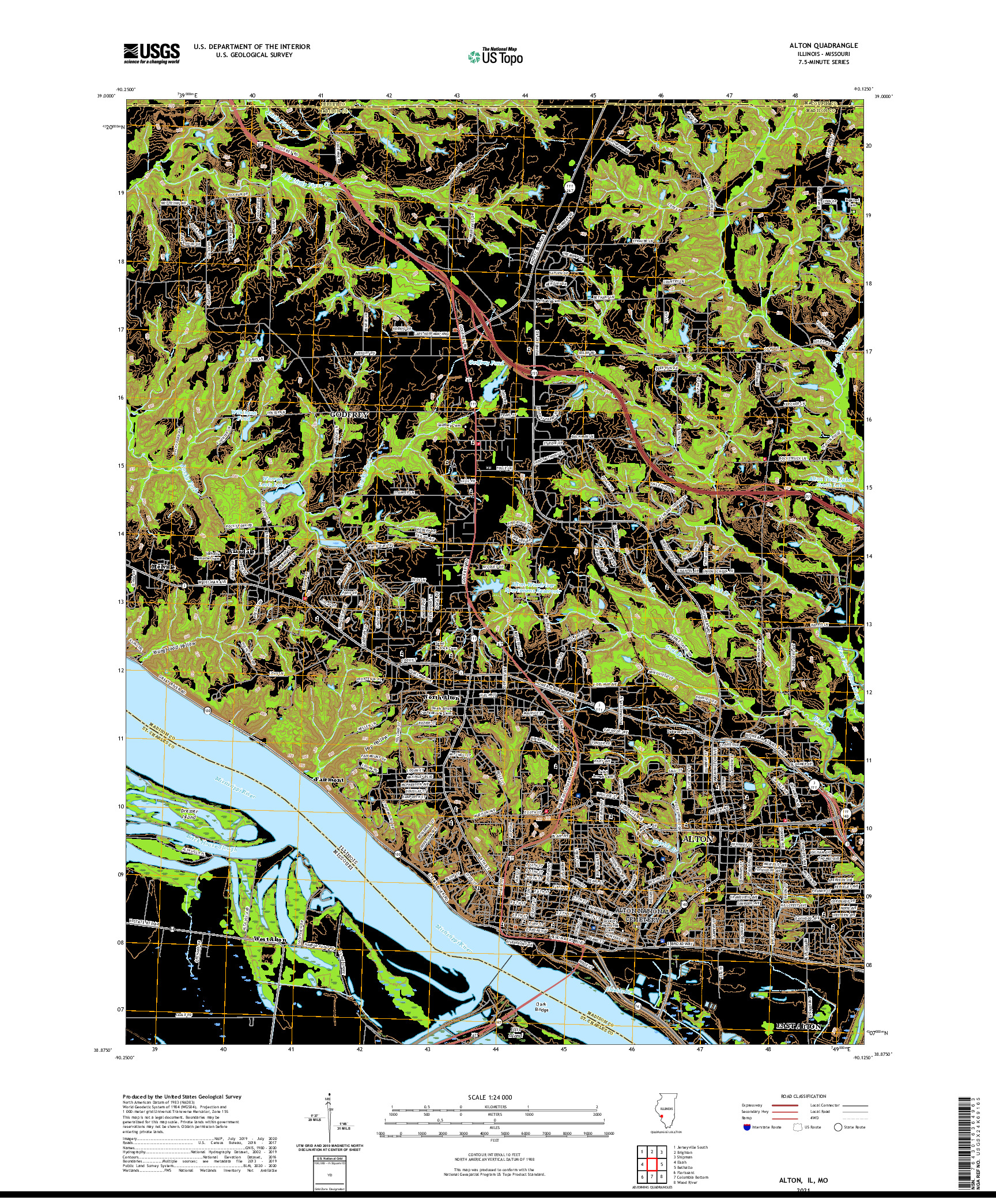 USGS US TOPO 7.5-MINUTE MAP FOR ALTON, IL,MO 2021