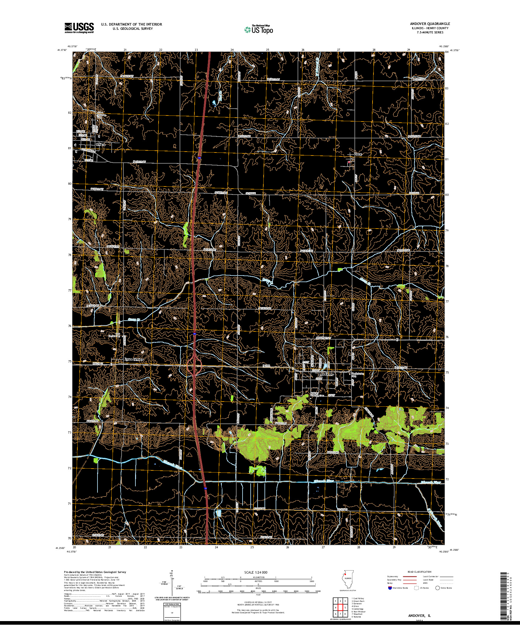 USGS US TOPO 7.5-MINUTE MAP FOR ANDOVER, IL 2021