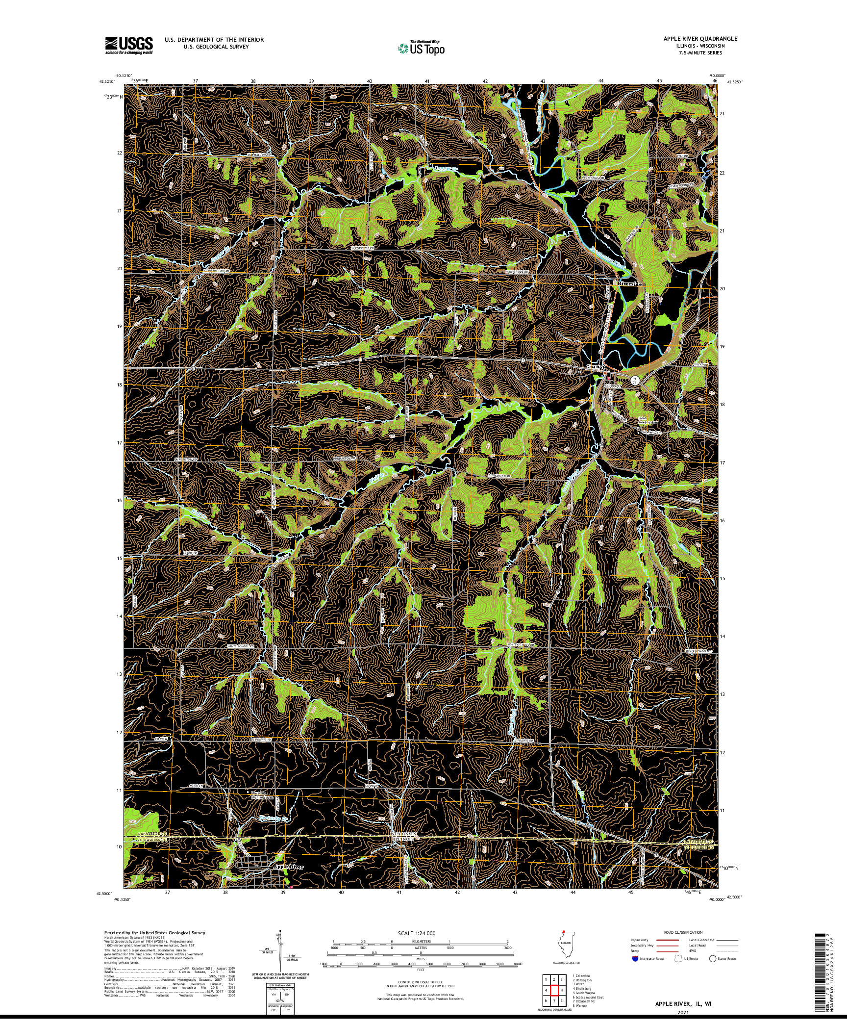 USGS US TOPO 7.5-MINUTE MAP FOR APPLE RIVER, IL,WI 2021