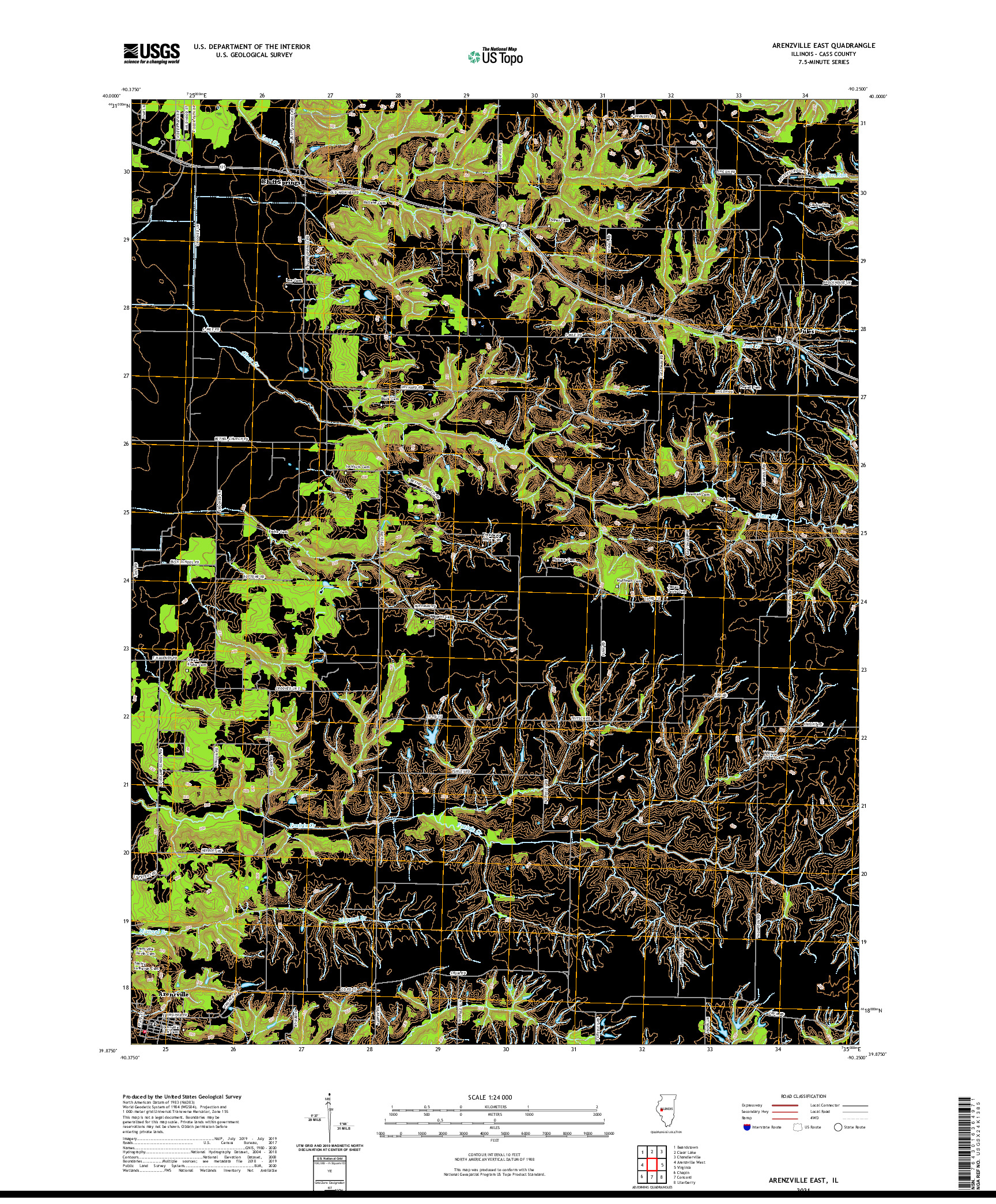 USGS US TOPO 7.5-MINUTE MAP FOR ARENZVILLE EAST, IL 2021