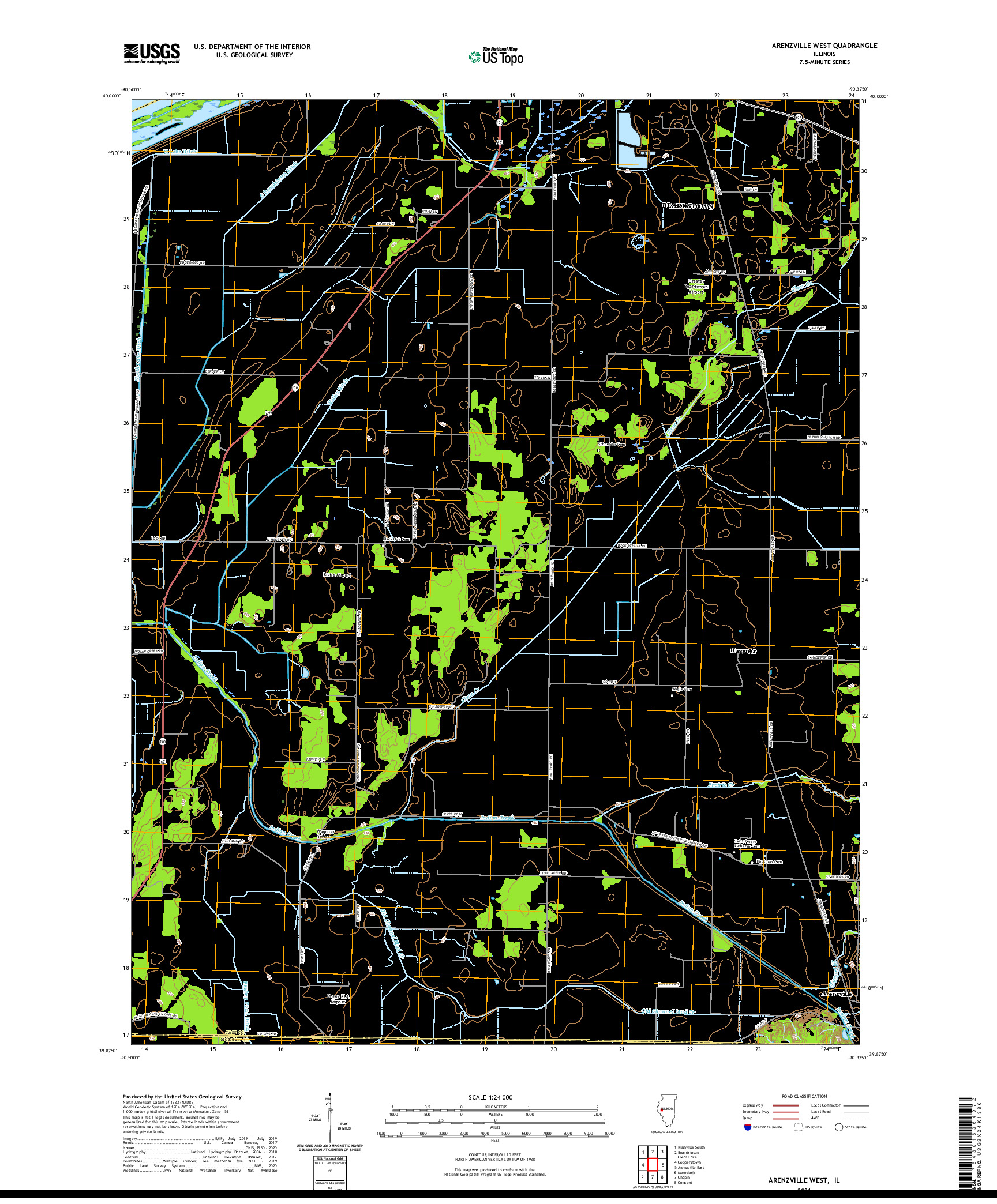 USGS US TOPO 7.5-MINUTE MAP FOR ARENZVILLE WEST, IL 2021