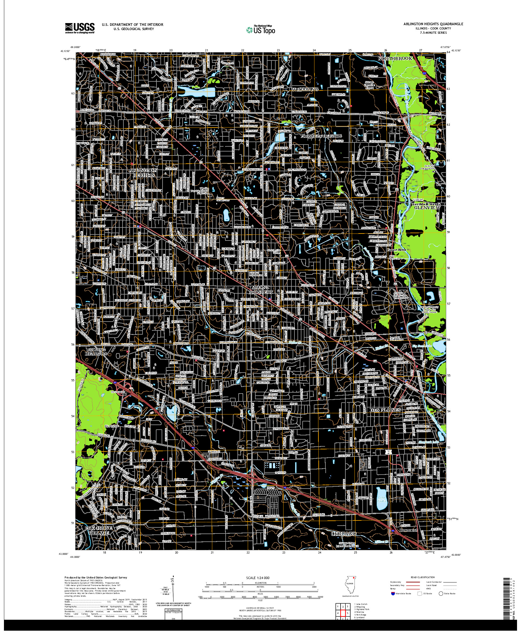 USGS US TOPO 7.5-MINUTE MAP FOR ARLINGTON HEIGHTS, IL 2021