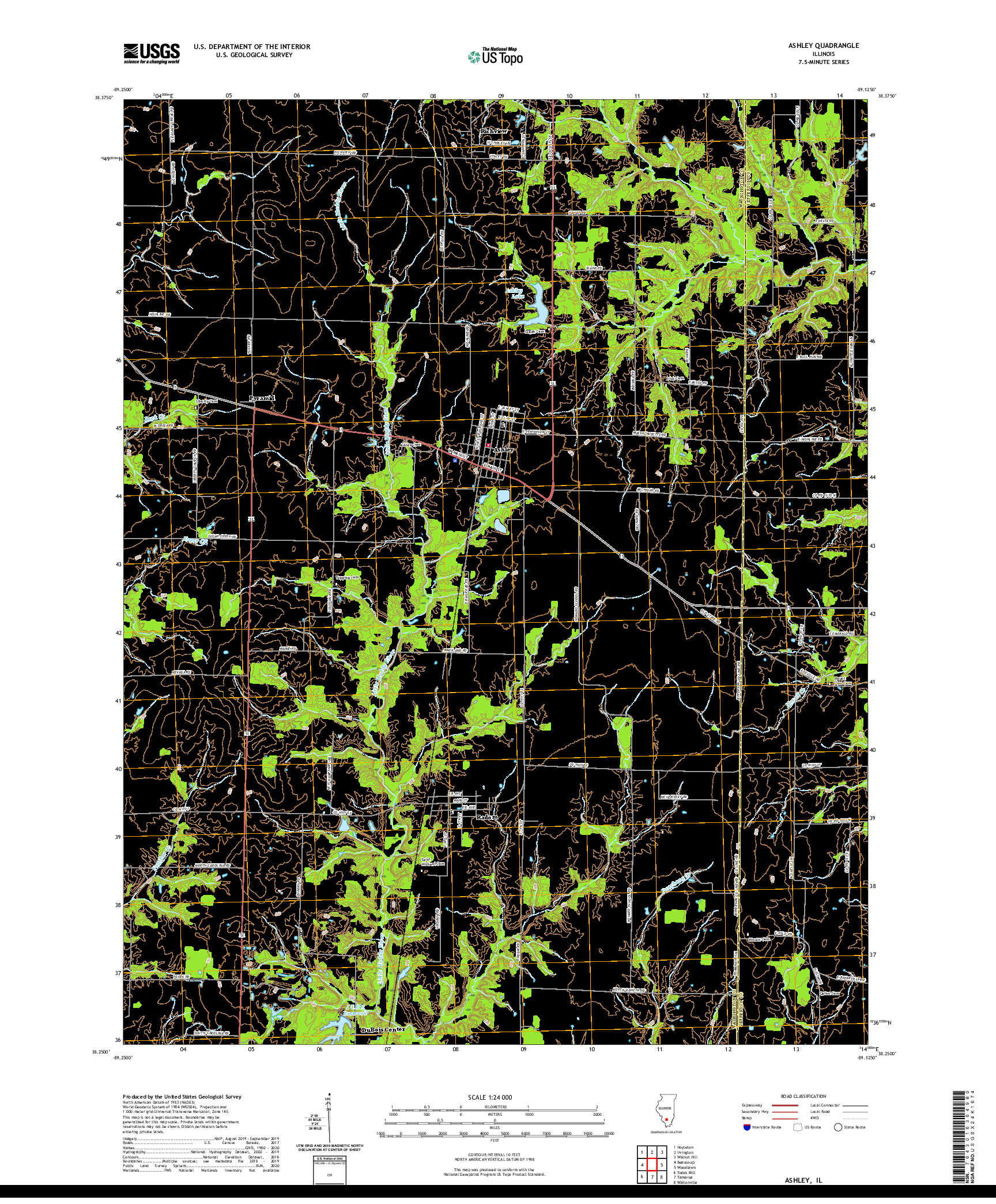 USGS US TOPO 7.5-MINUTE MAP FOR ASHLEY, IL 2021