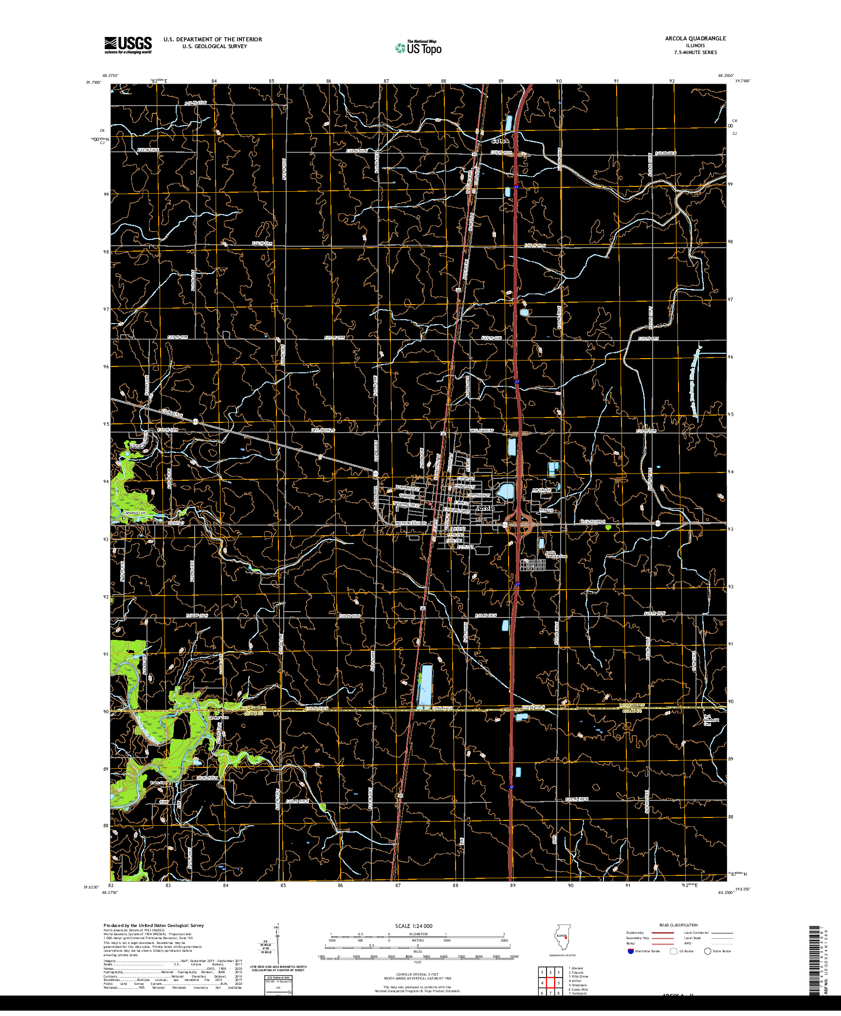 USGS US TOPO 7.5-MINUTE MAP FOR ARCOLA, IL 2021