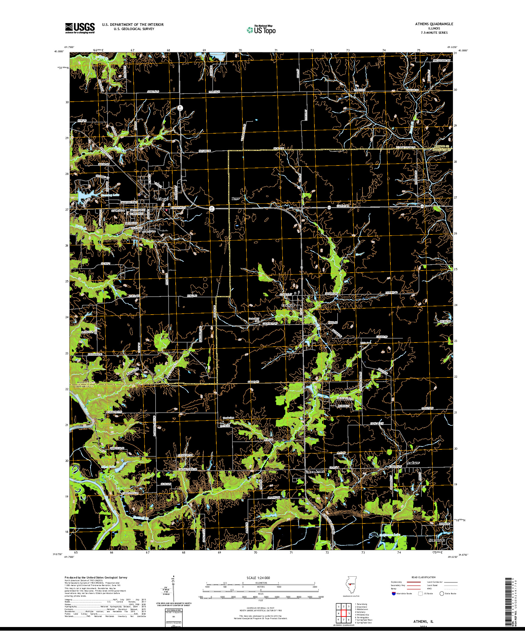 USGS US TOPO 7.5-MINUTE MAP FOR ATHENS, IL 2021