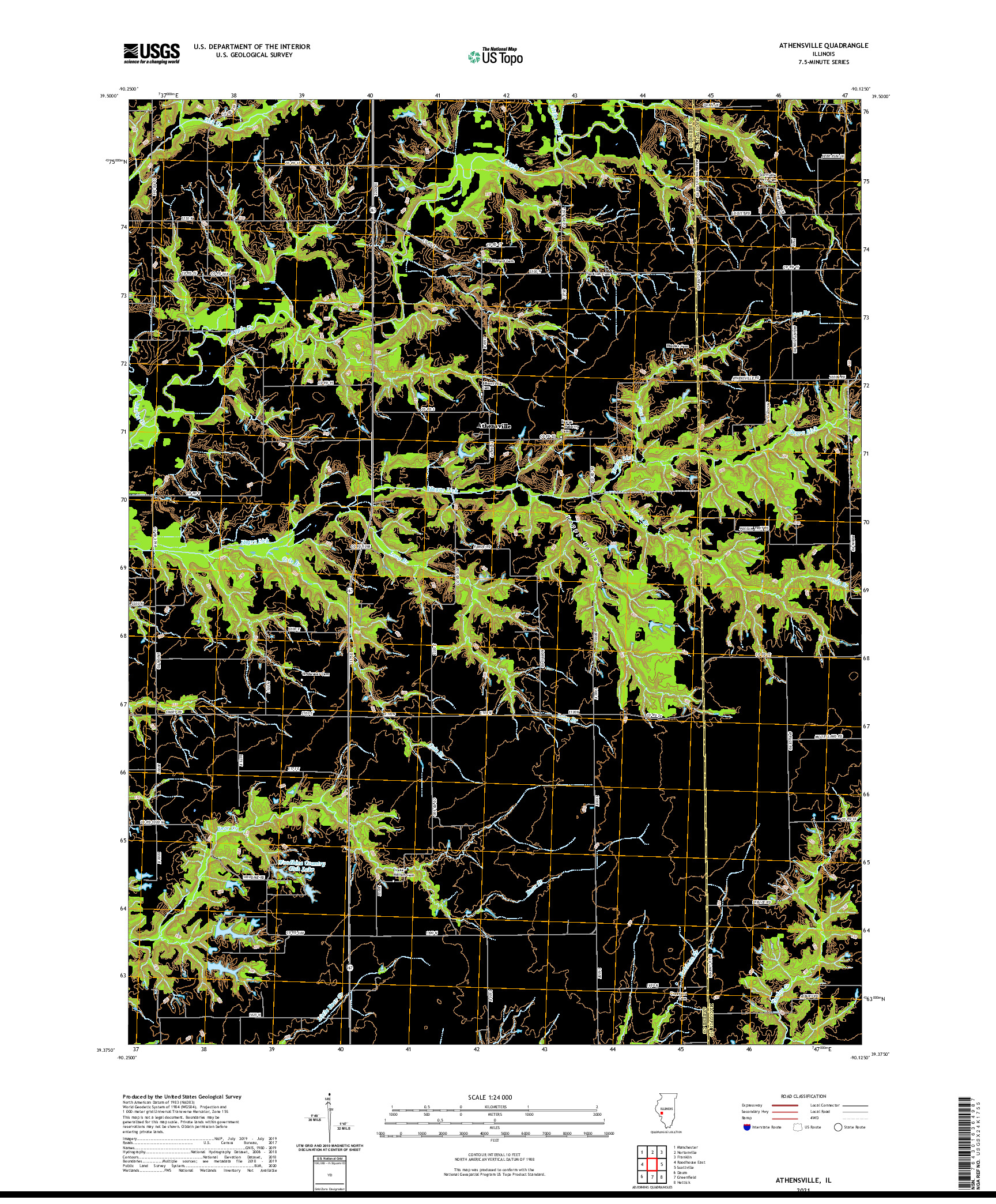 USGS US TOPO 7.5-MINUTE MAP FOR ATHENSVILLE, IL 2021