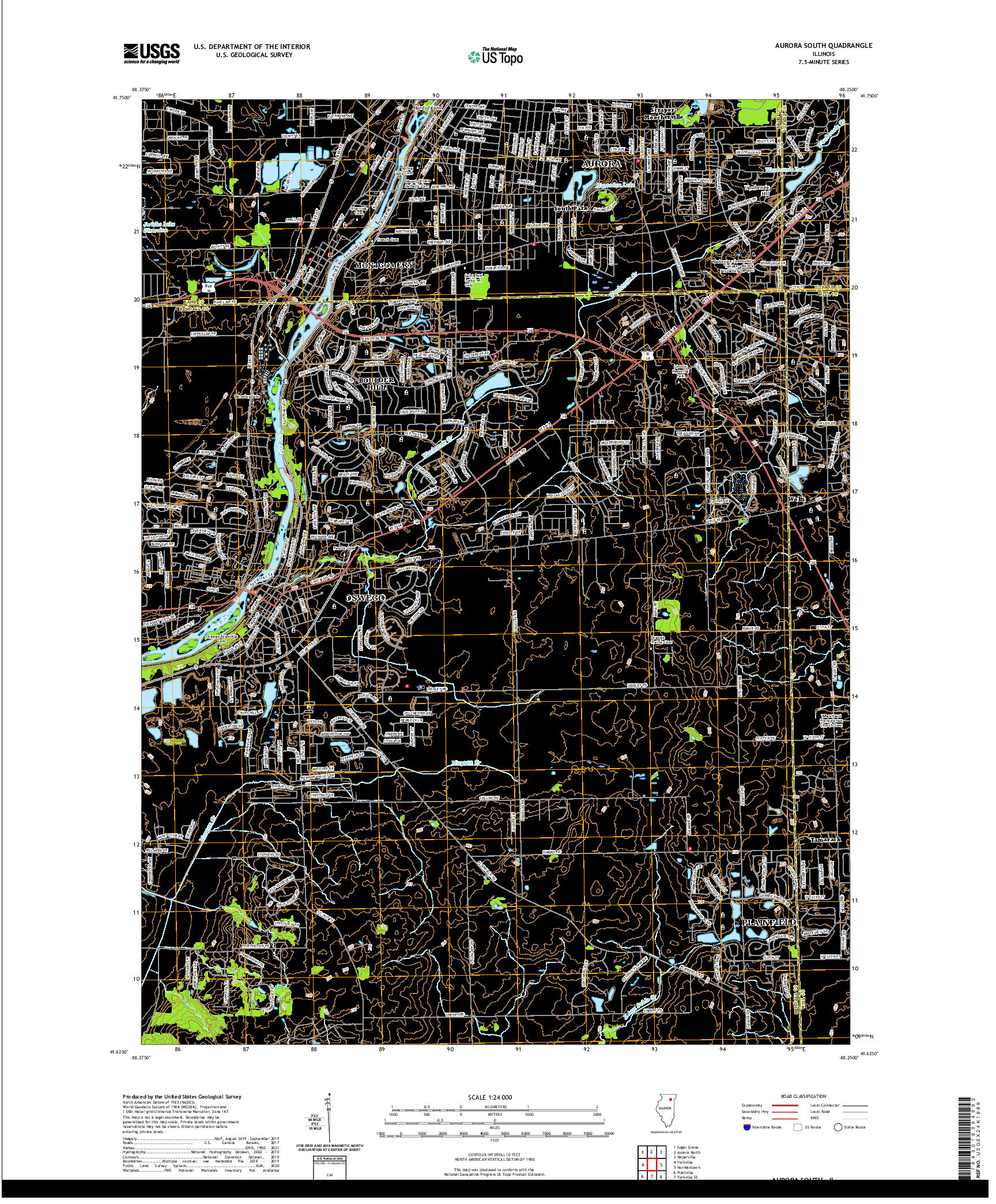 USGS US TOPO 7.5-MINUTE MAP FOR AURORA SOUTH, IL 2021