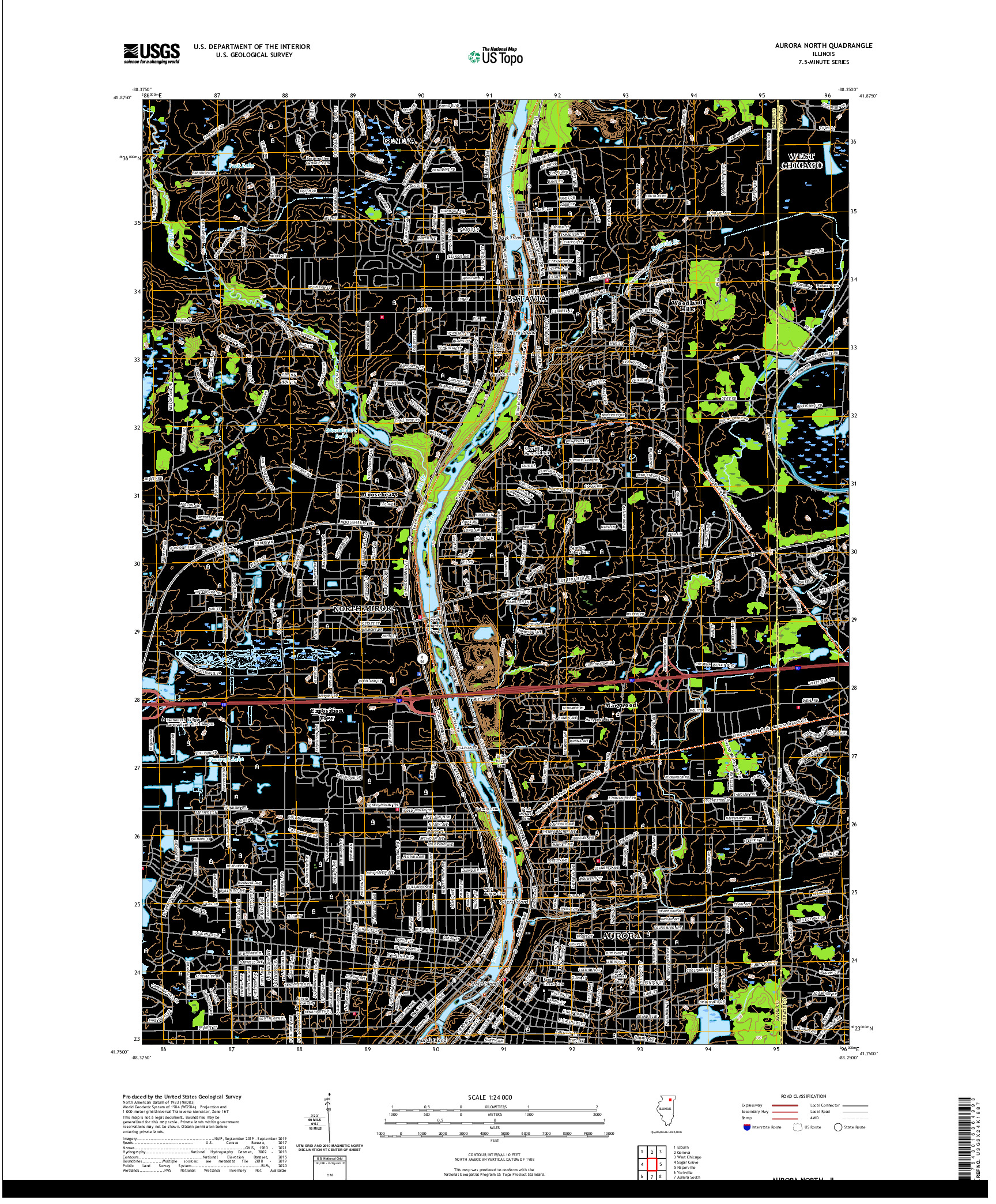 USGS US TOPO 7.5-MINUTE MAP FOR AURORA NORTH, IL 2021