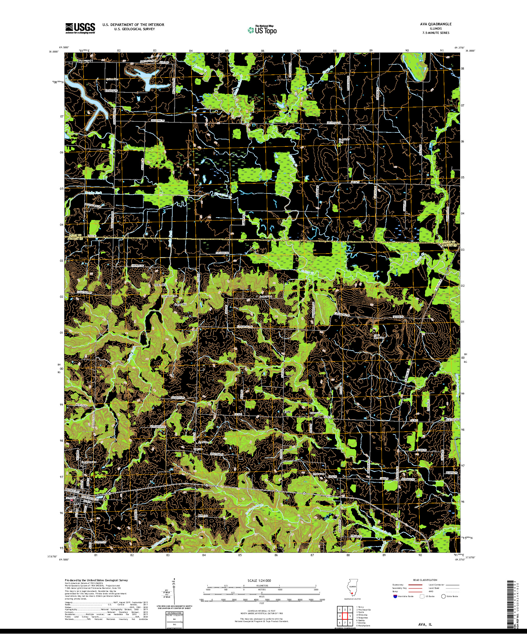 USGS US TOPO 7.5-MINUTE MAP FOR AVA, IL 2021