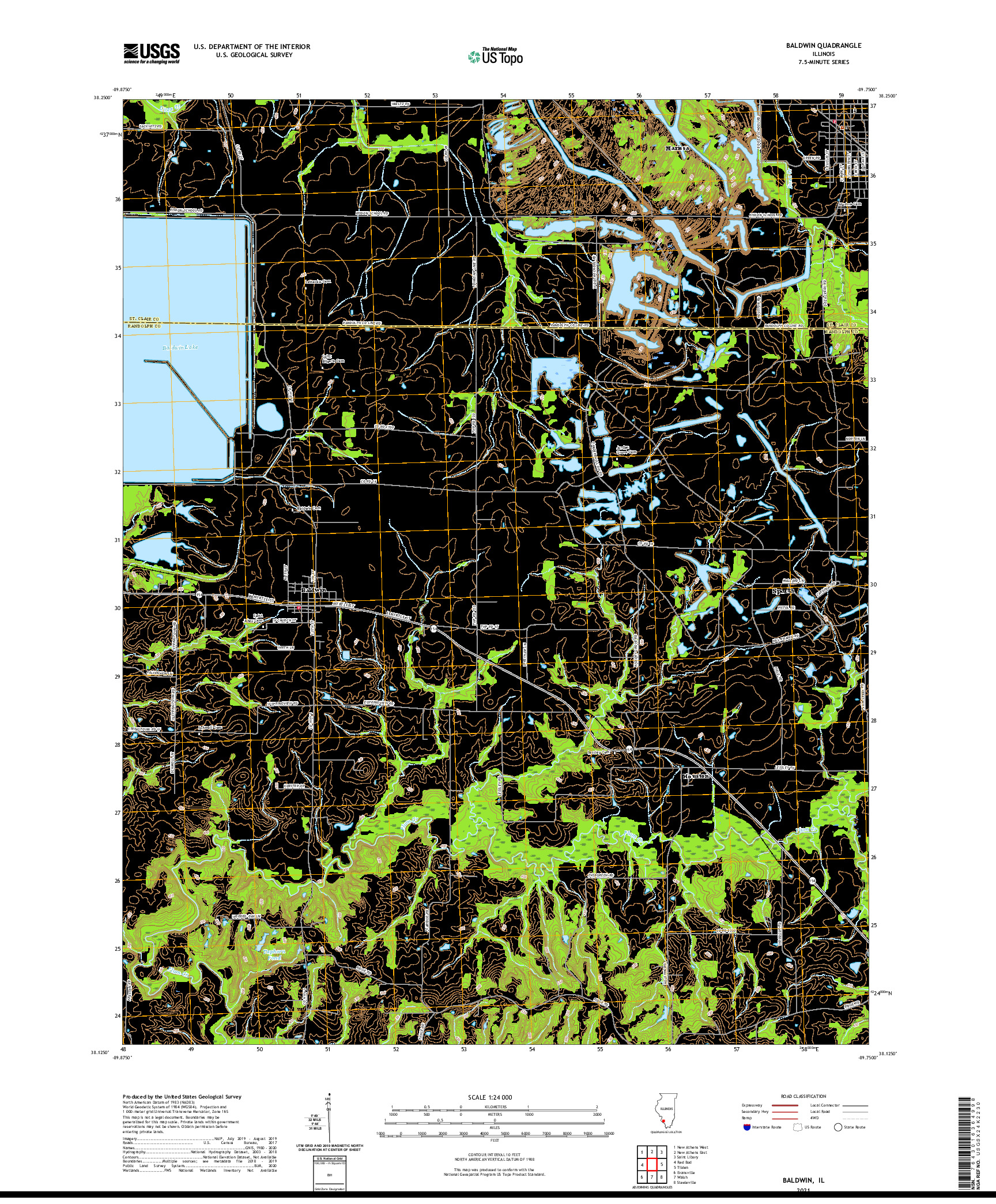 USGS US TOPO 7.5-MINUTE MAP FOR BALDWIN, IL 2021