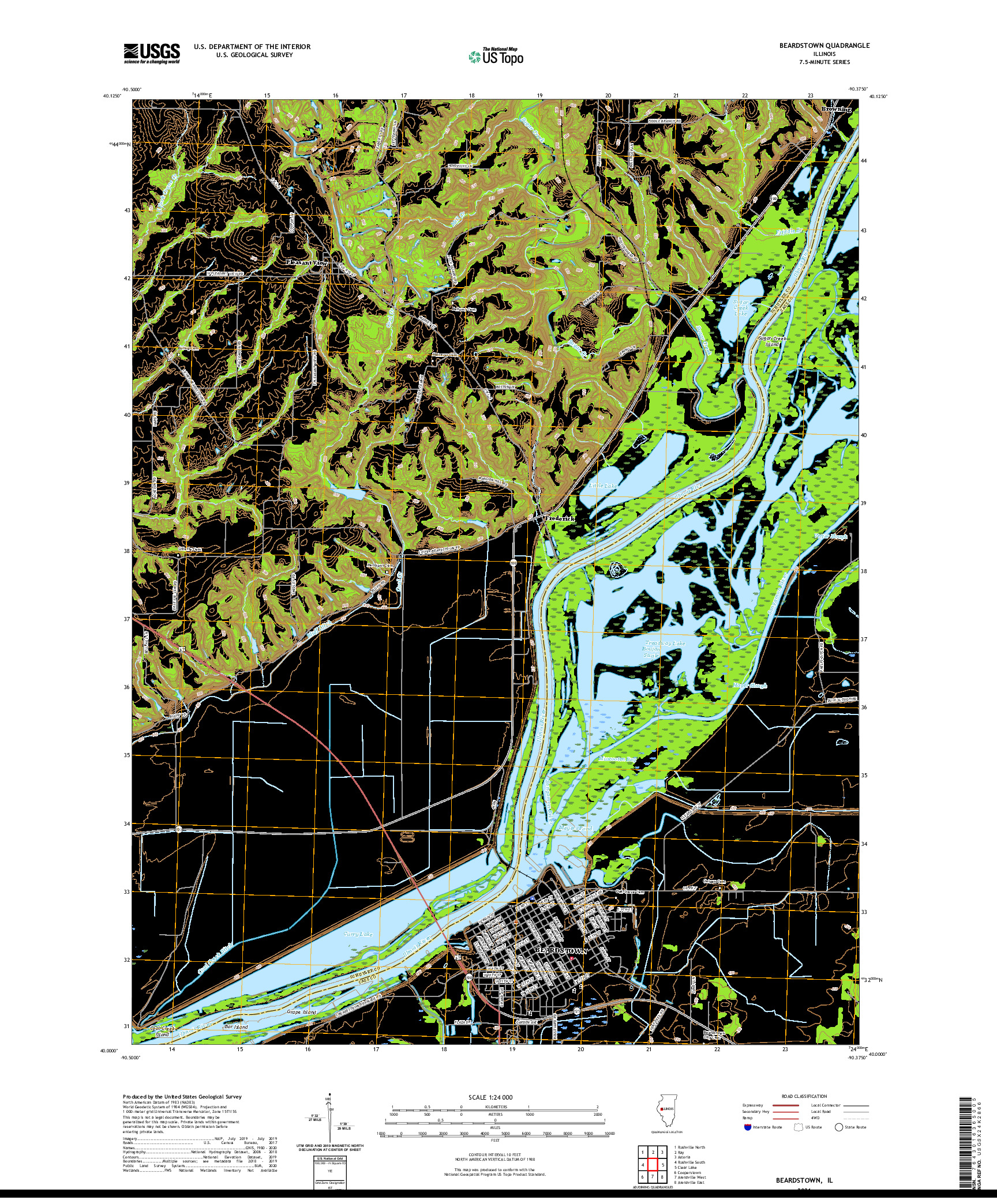 USGS US TOPO 7.5-MINUTE MAP FOR BEARDSTOWN, IL 2021