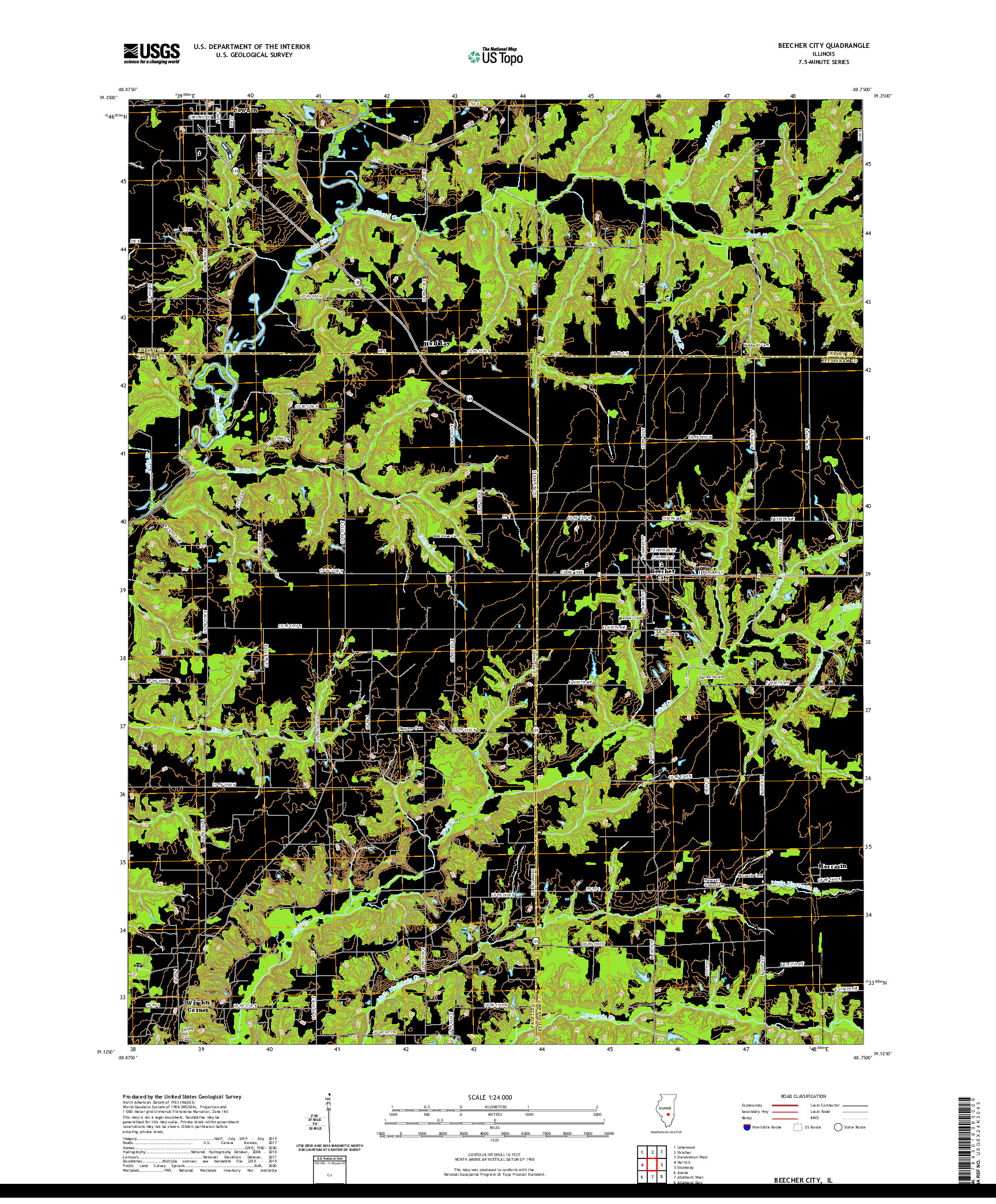 USGS US TOPO 7.5-MINUTE MAP FOR BEECHER CITY, IL 2021