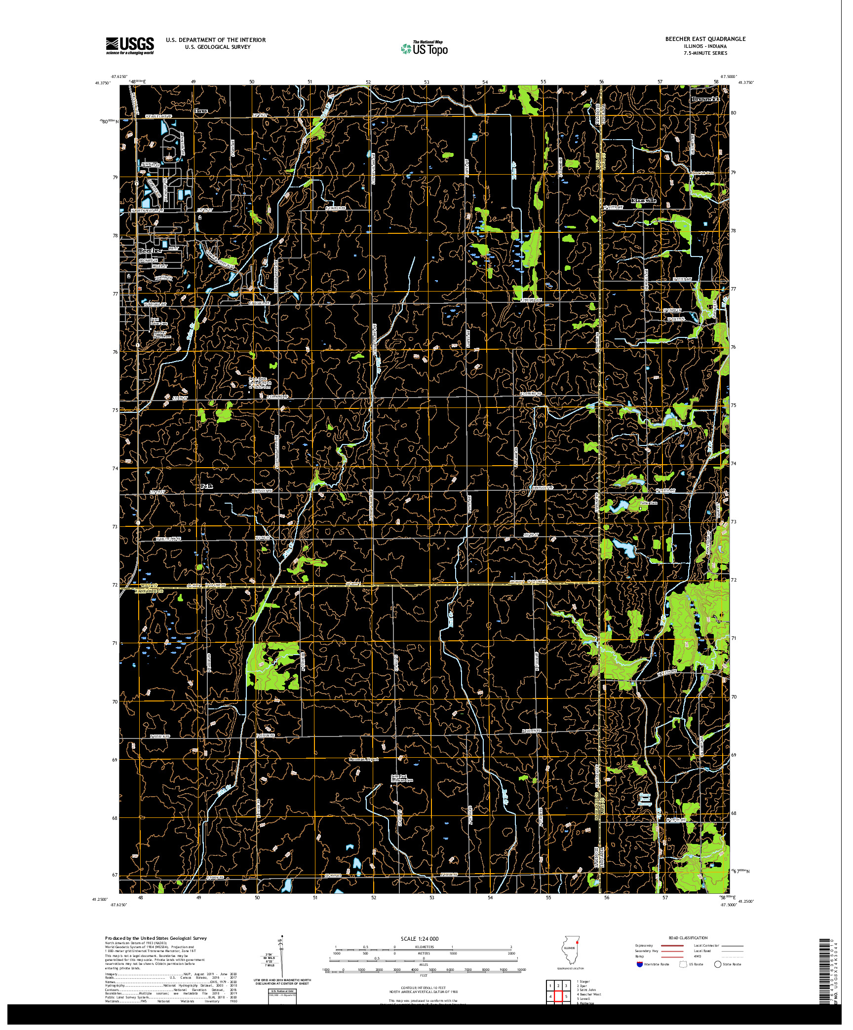 USGS US TOPO 7.5-MINUTE MAP FOR BEECHER EAST, IL,IN 2021