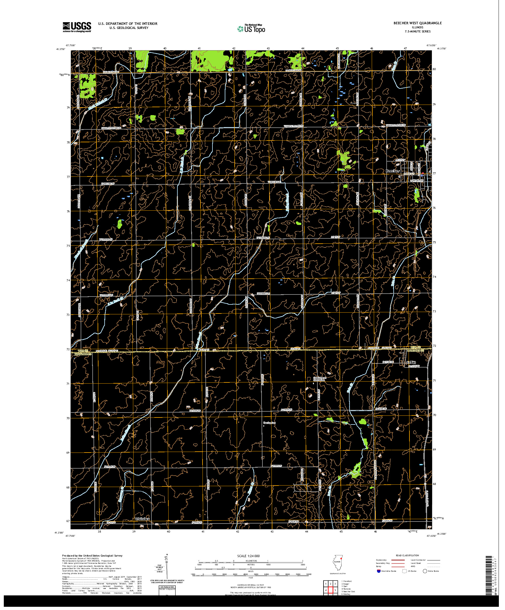 USGS US TOPO 7.5-MINUTE MAP FOR BEECHER WEST, IL 2021