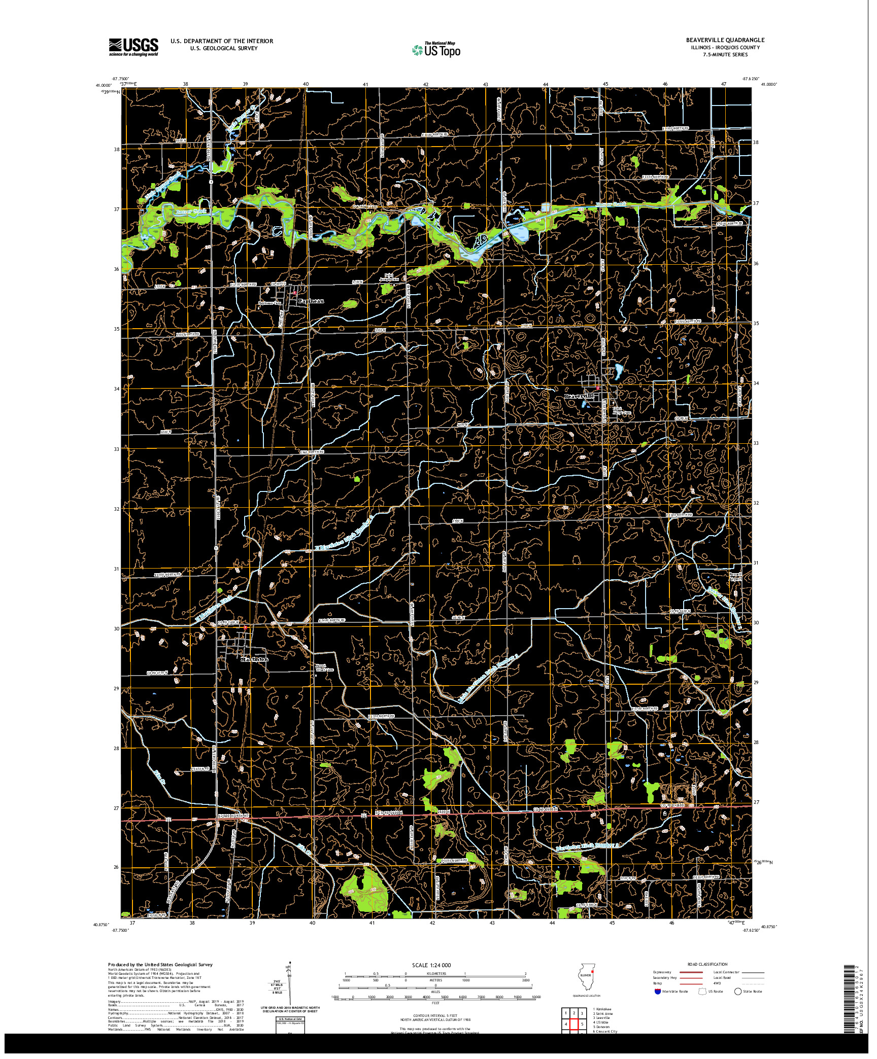 USGS US TOPO 7.5-MINUTE MAP FOR BEAVERVILLE, IL 2021