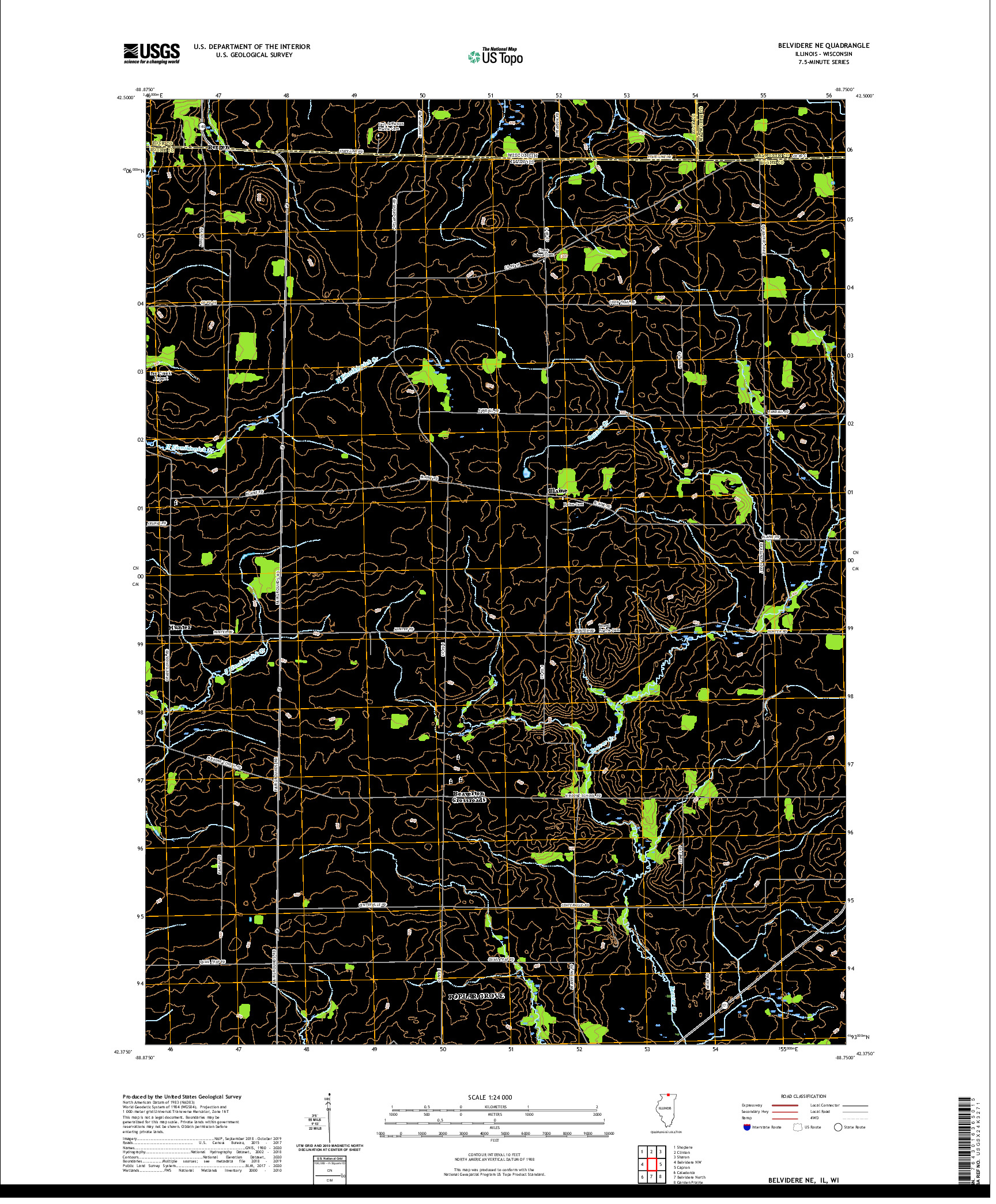 USGS US TOPO 7.5-MINUTE MAP FOR BELVIDERE NE, IL,WI 2021