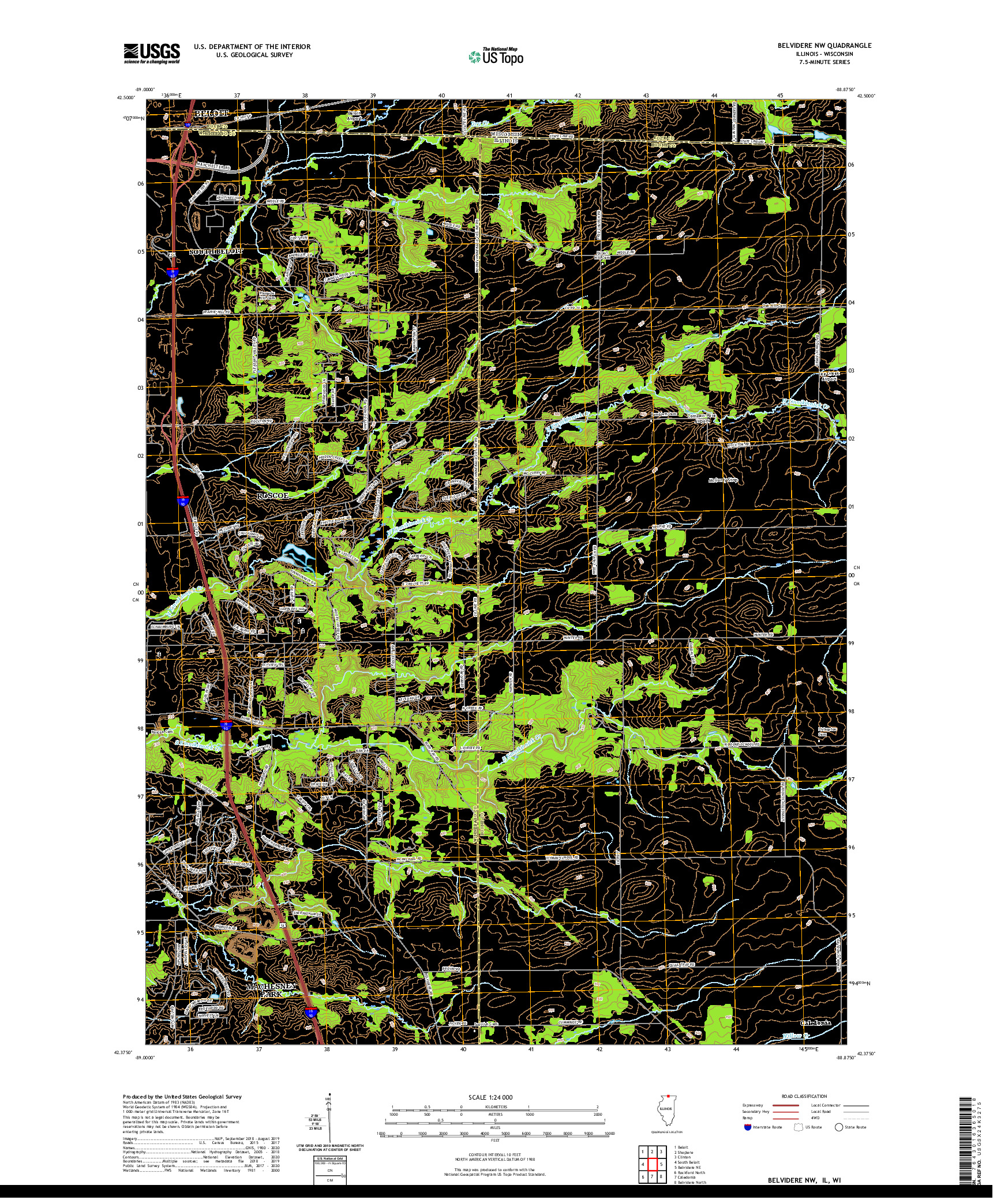 USGS US TOPO 7.5-MINUTE MAP FOR BELVIDERE NW, IL,WI 2021