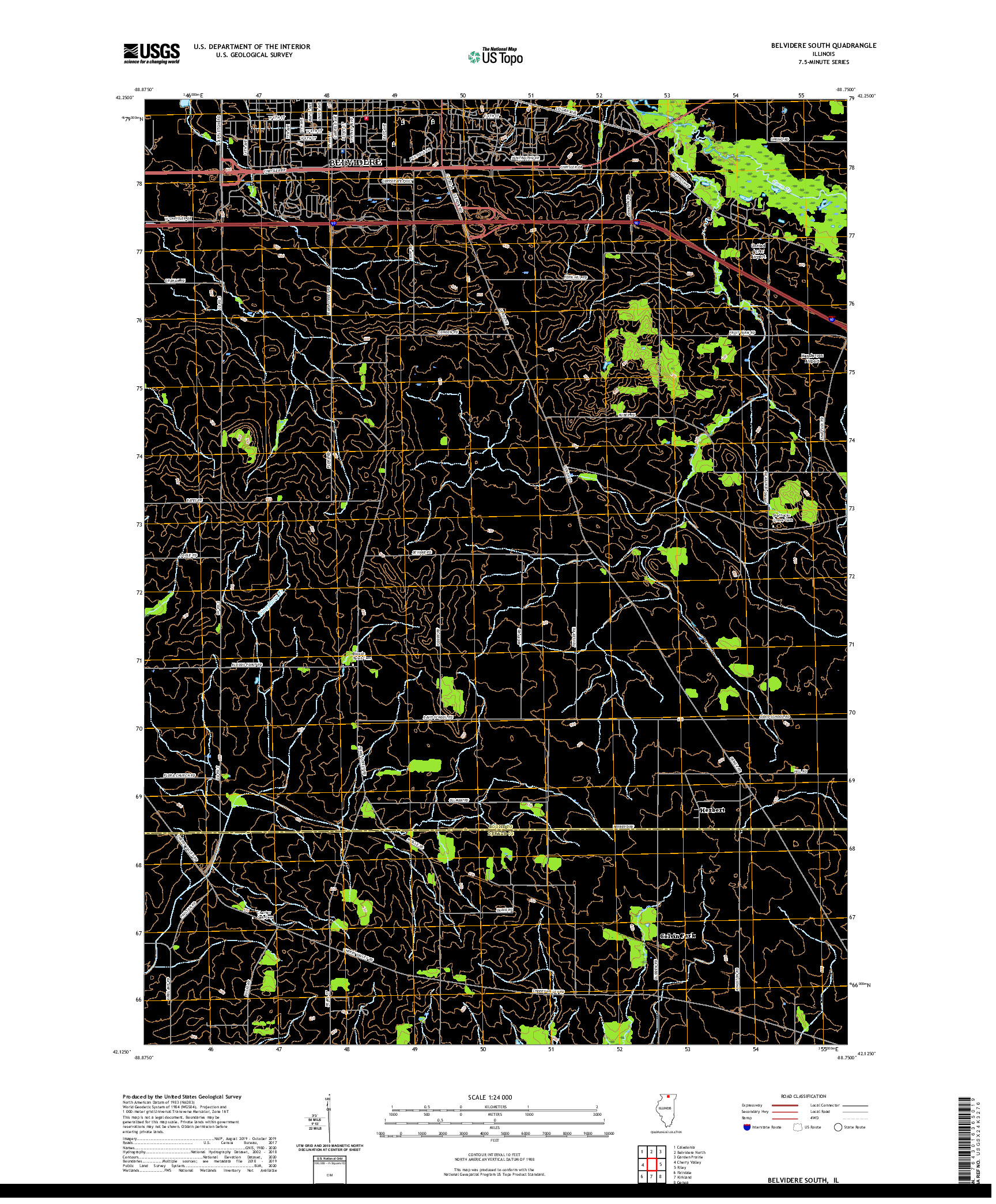 USGS US TOPO 7.5-MINUTE MAP FOR BELVIDERE SOUTH, IL 2021