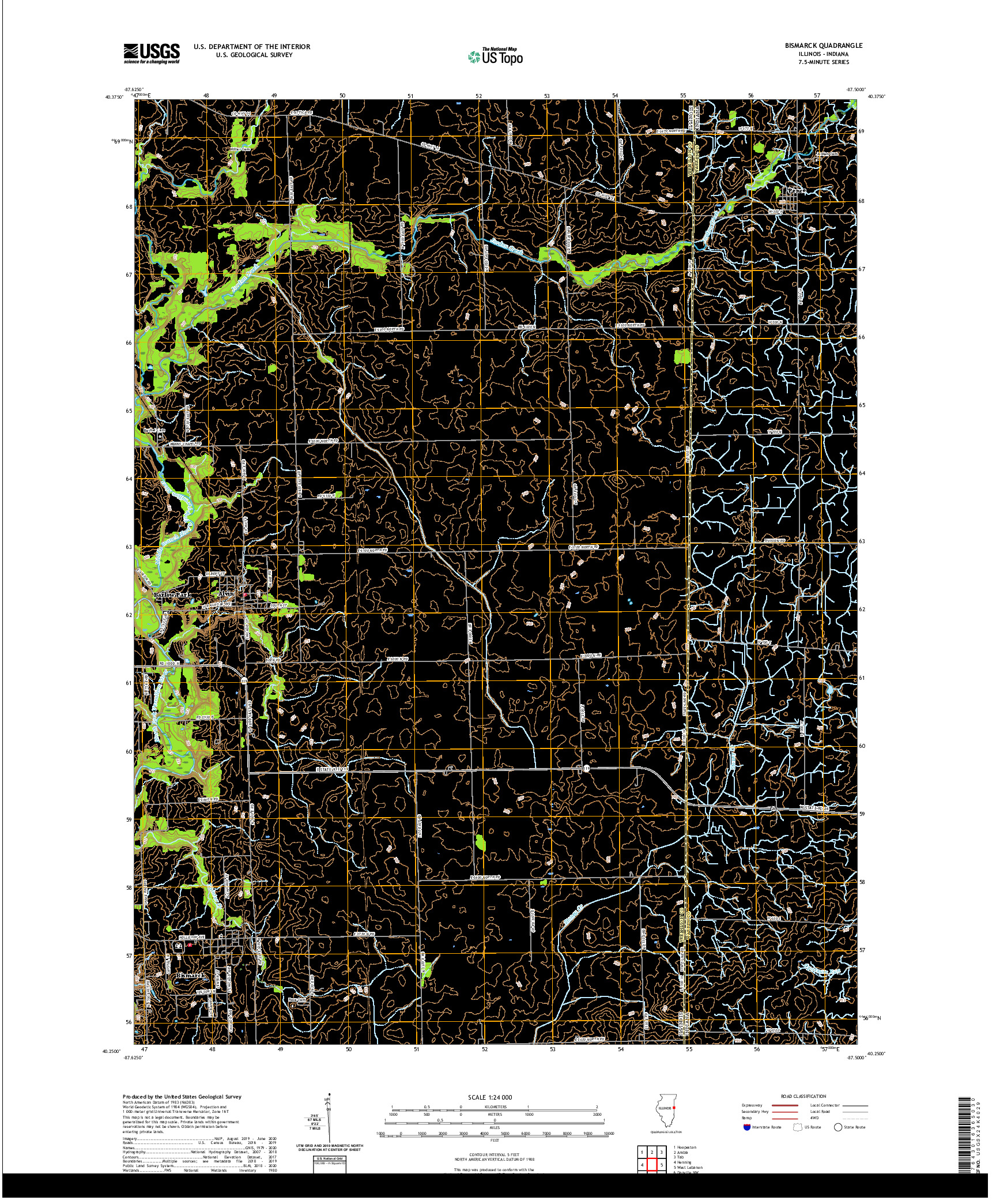 USGS US TOPO 7.5-MINUTE MAP FOR BISMARCK, IL,IN 2021