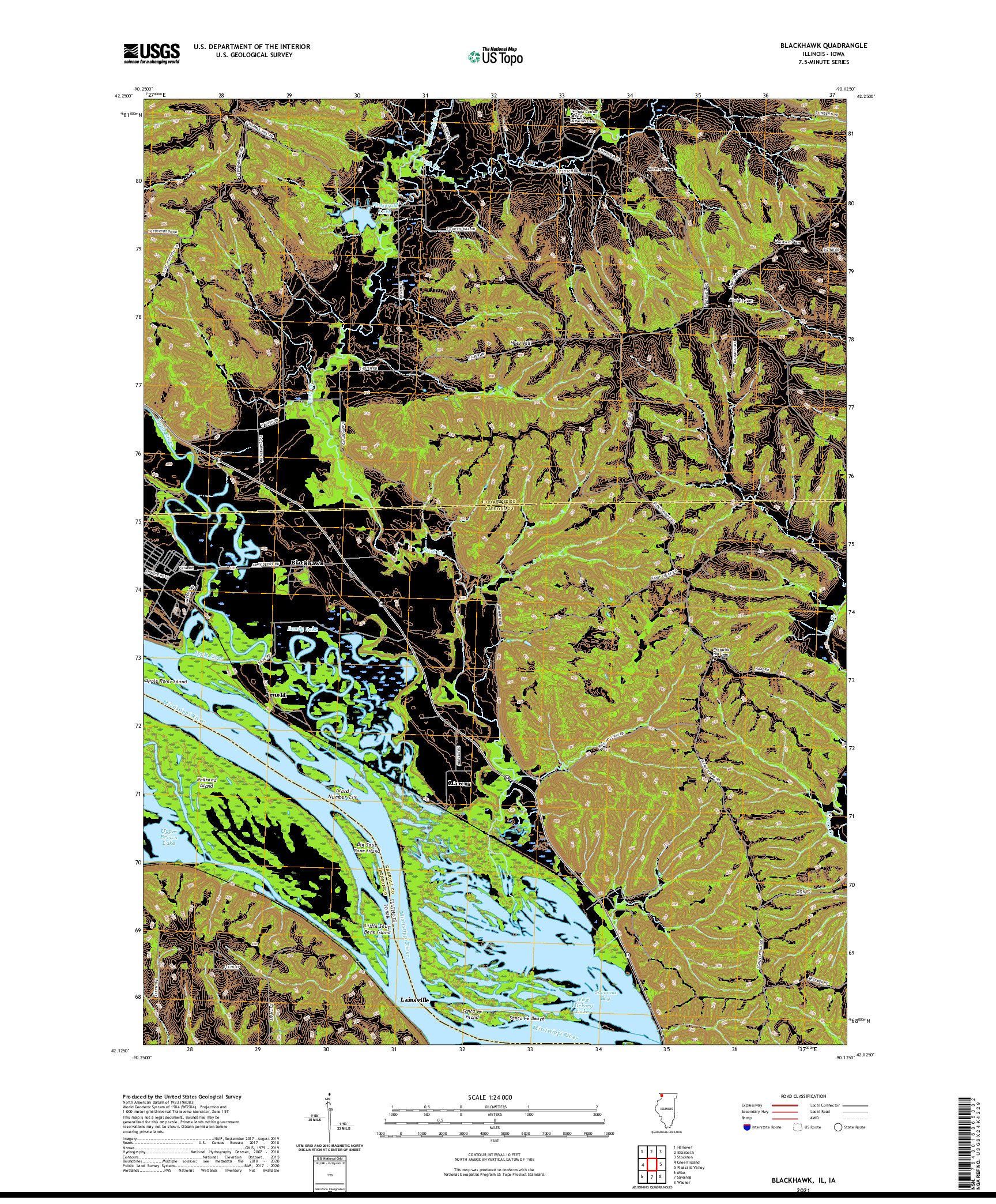 USGS US TOPO 7.5-MINUTE MAP FOR BLACKHAWK, IL,IA 2021