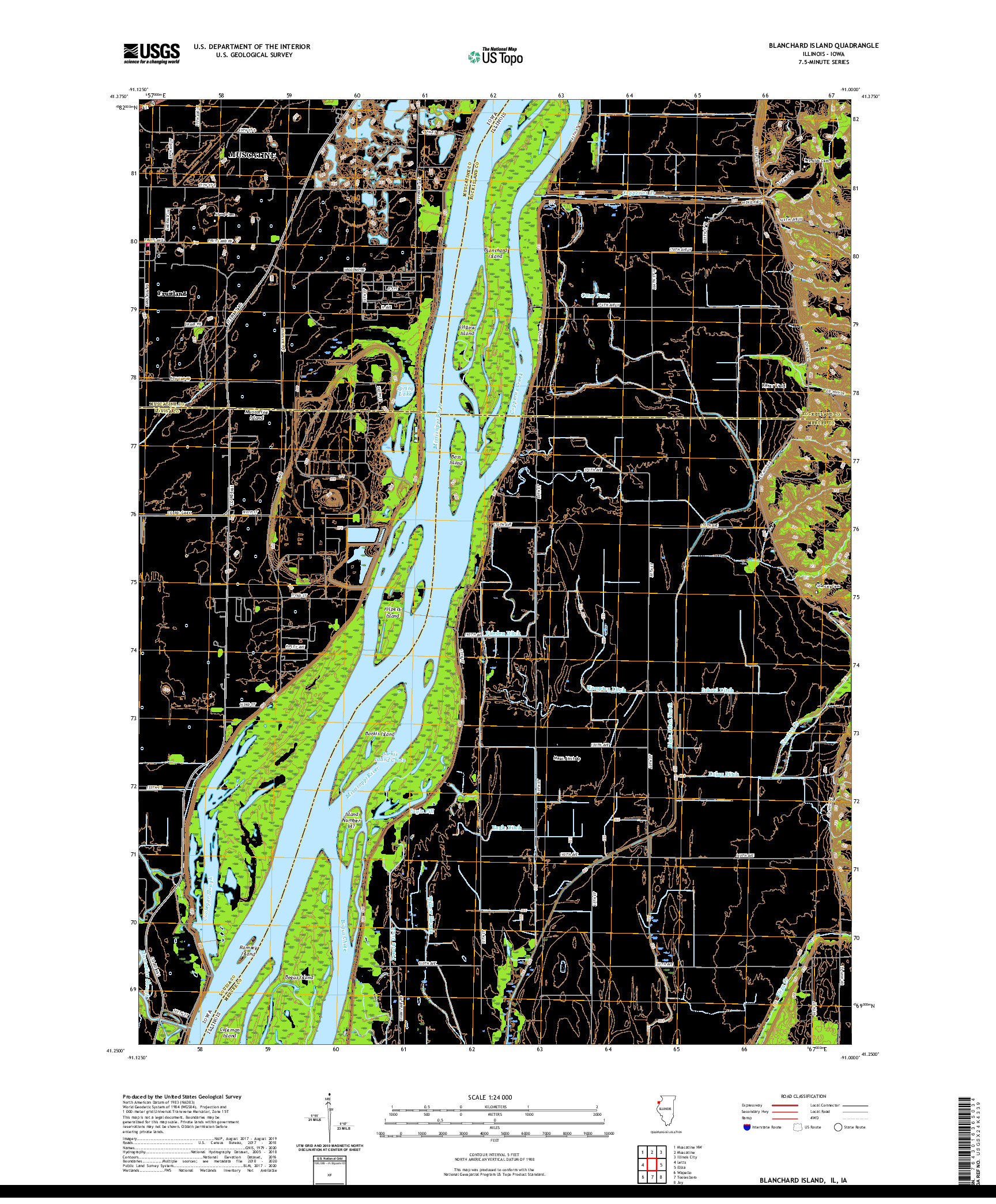 USGS US TOPO 7.5-MINUTE MAP FOR BLANCHARD ISLAND, IL,IA 2021