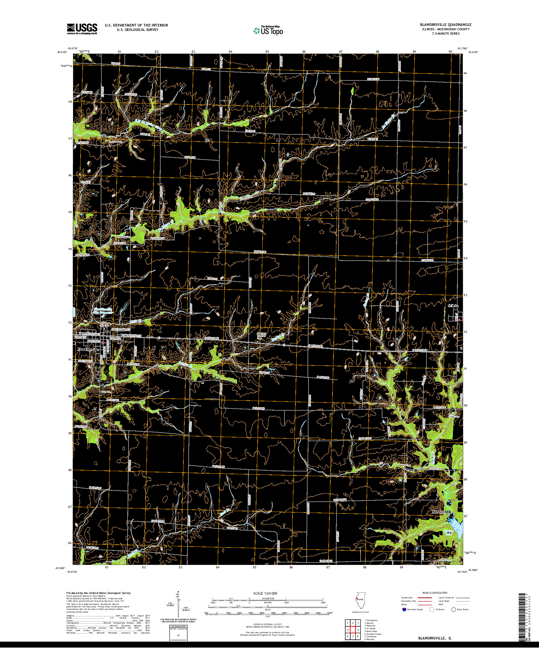 USGS US TOPO 7.5-MINUTE MAP FOR BLANDINSVILLE, IL 2021