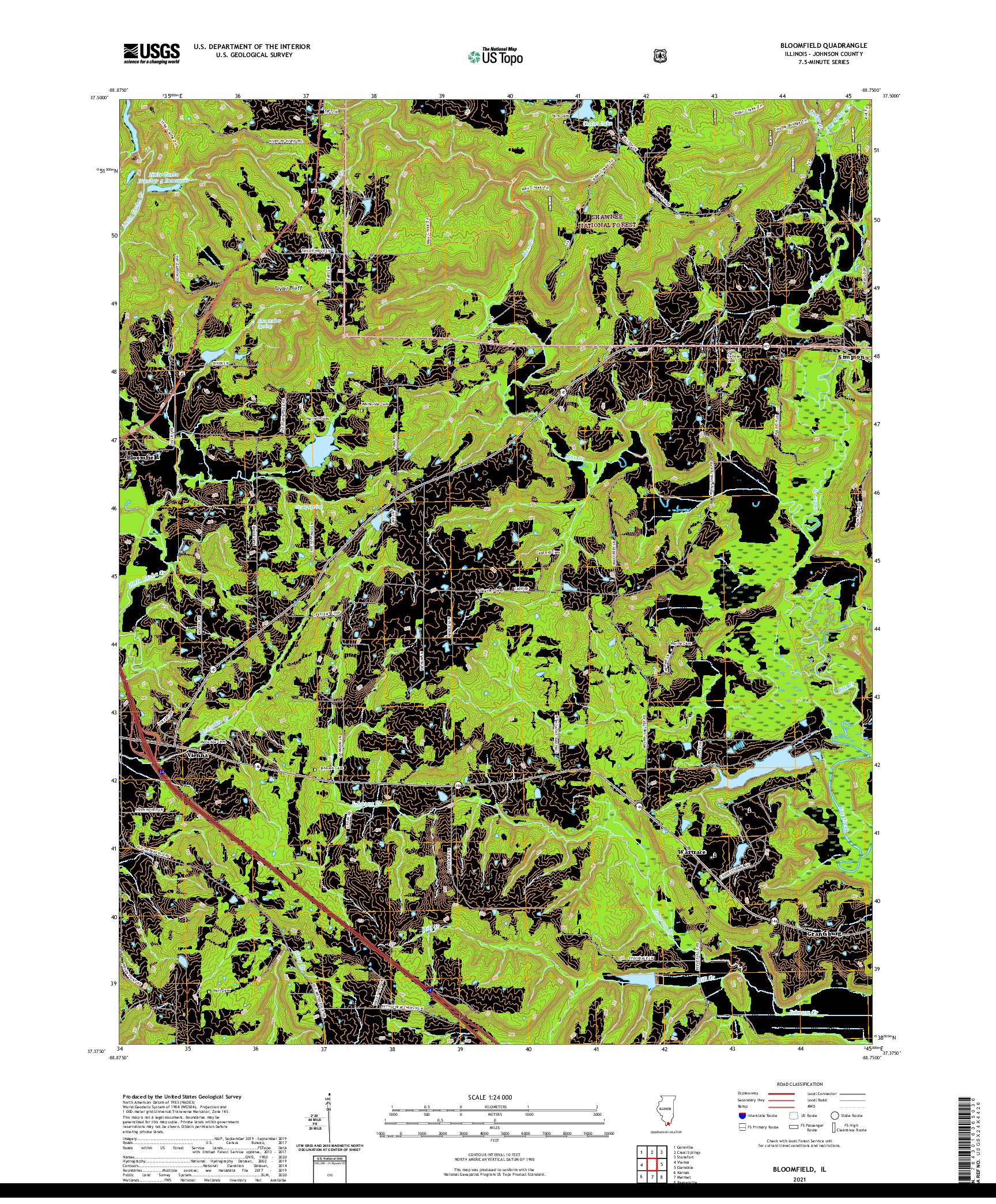 USGS US TOPO 7.5-MINUTE MAP FOR BLOOMFIELD, IL 2021