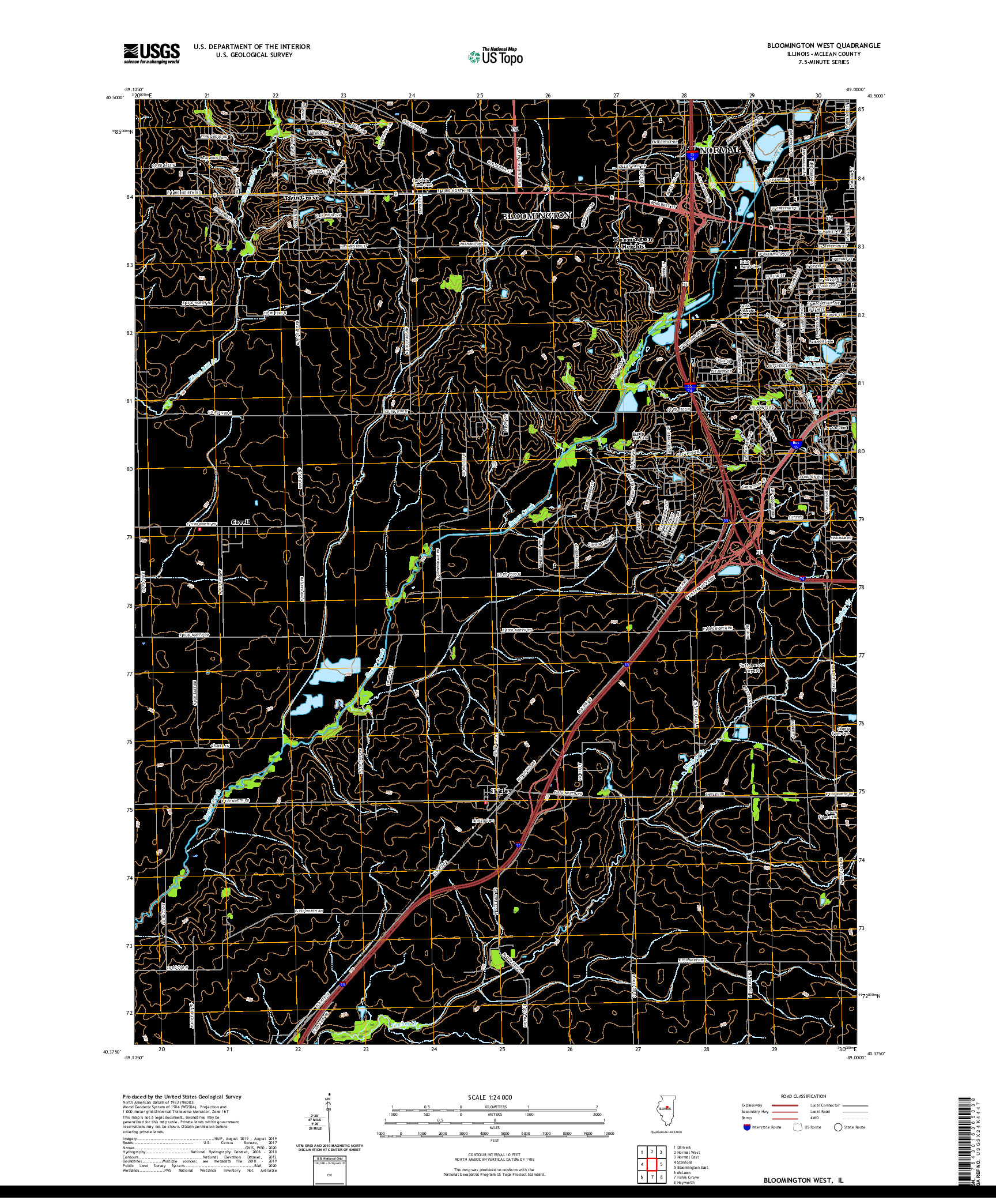 USGS US TOPO 7.5-MINUTE MAP FOR BLOOMINGTON WEST, IL 2021