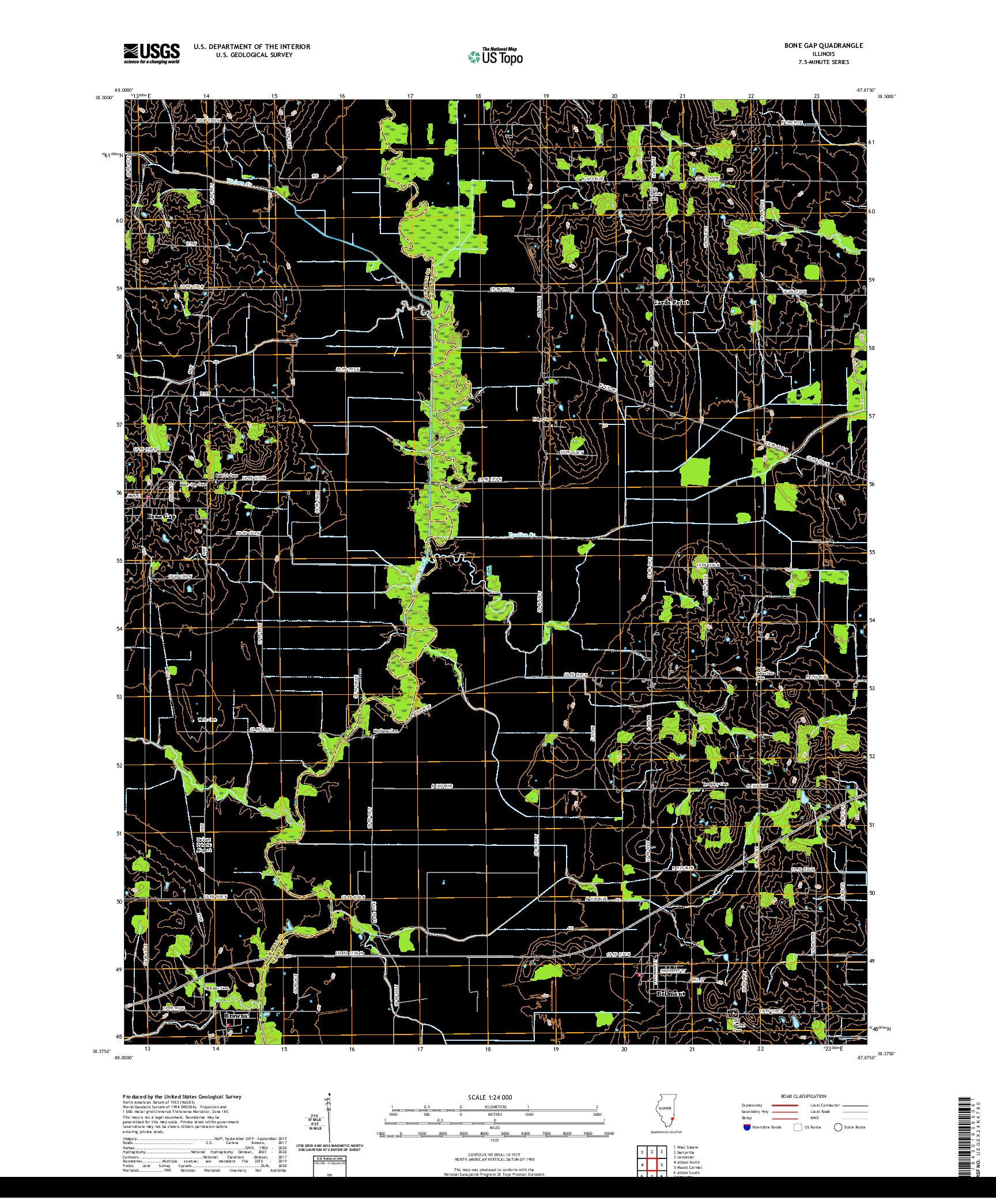 USGS US TOPO 7.5-MINUTE MAP FOR BONE GAP, IL 2021