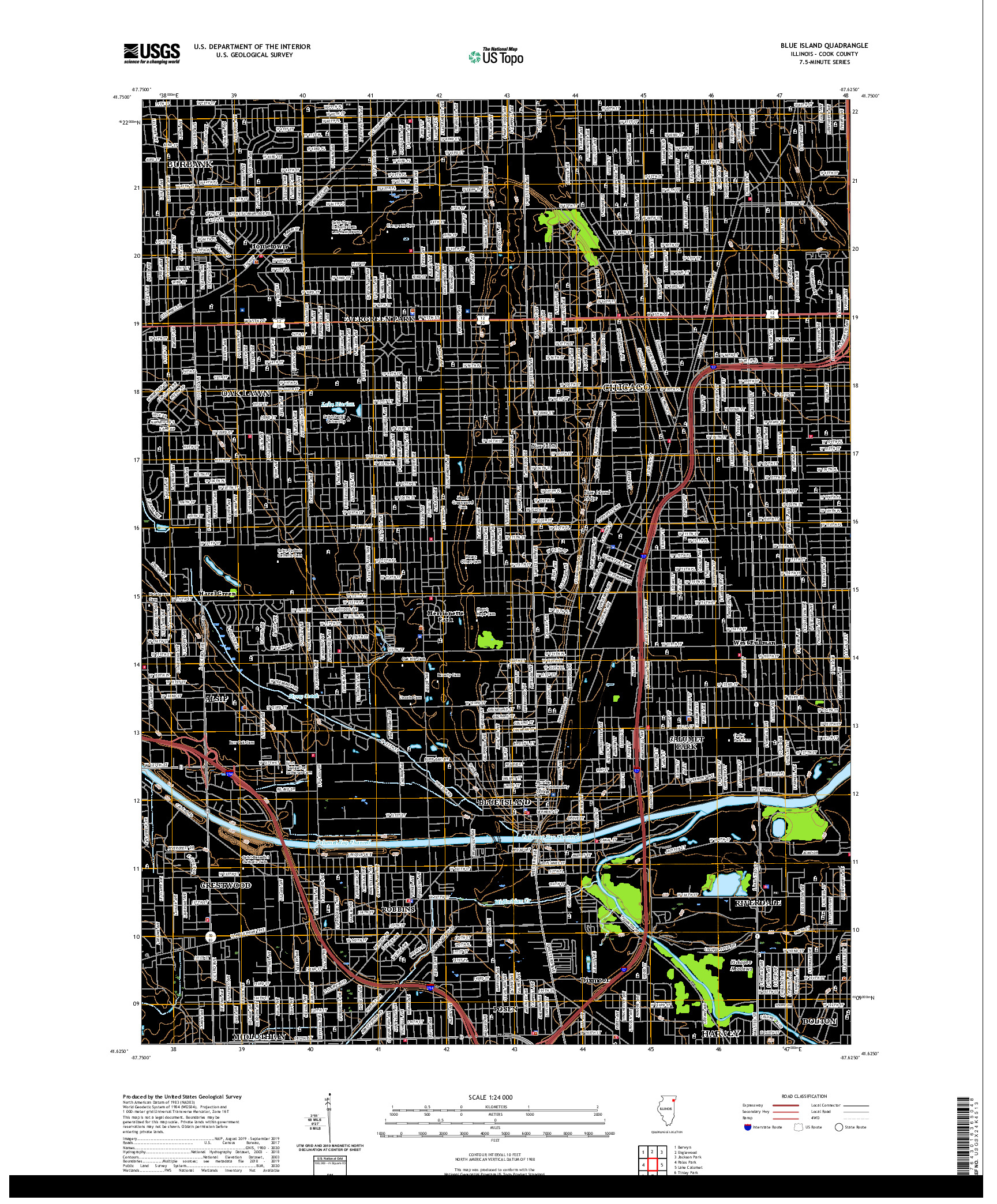 USGS US TOPO 7.5-MINUTE MAP FOR BLUE ISLAND, IL 2021