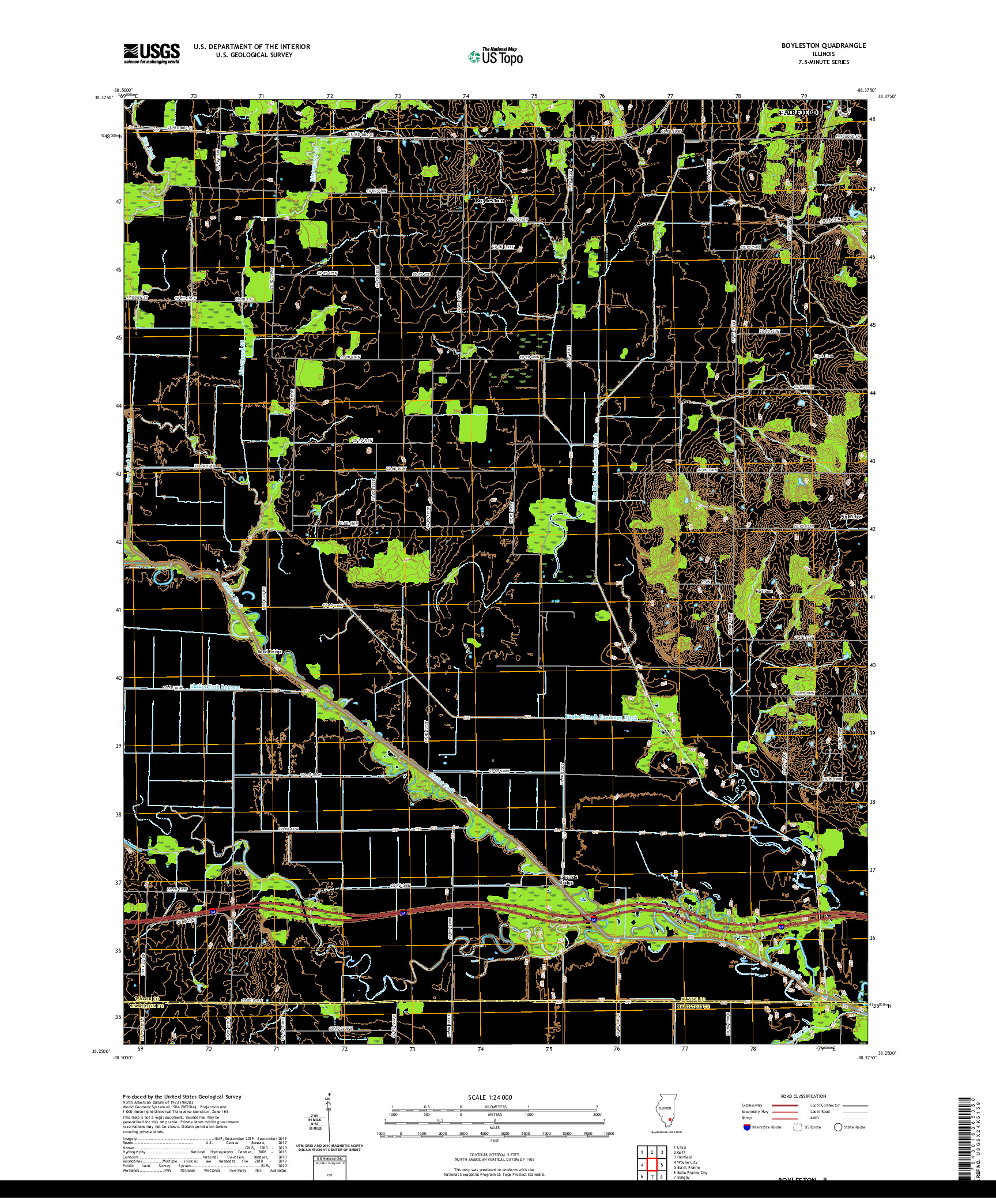 USGS US TOPO 7.5-MINUTE MAP FOR BOYLESTON, IL 2021