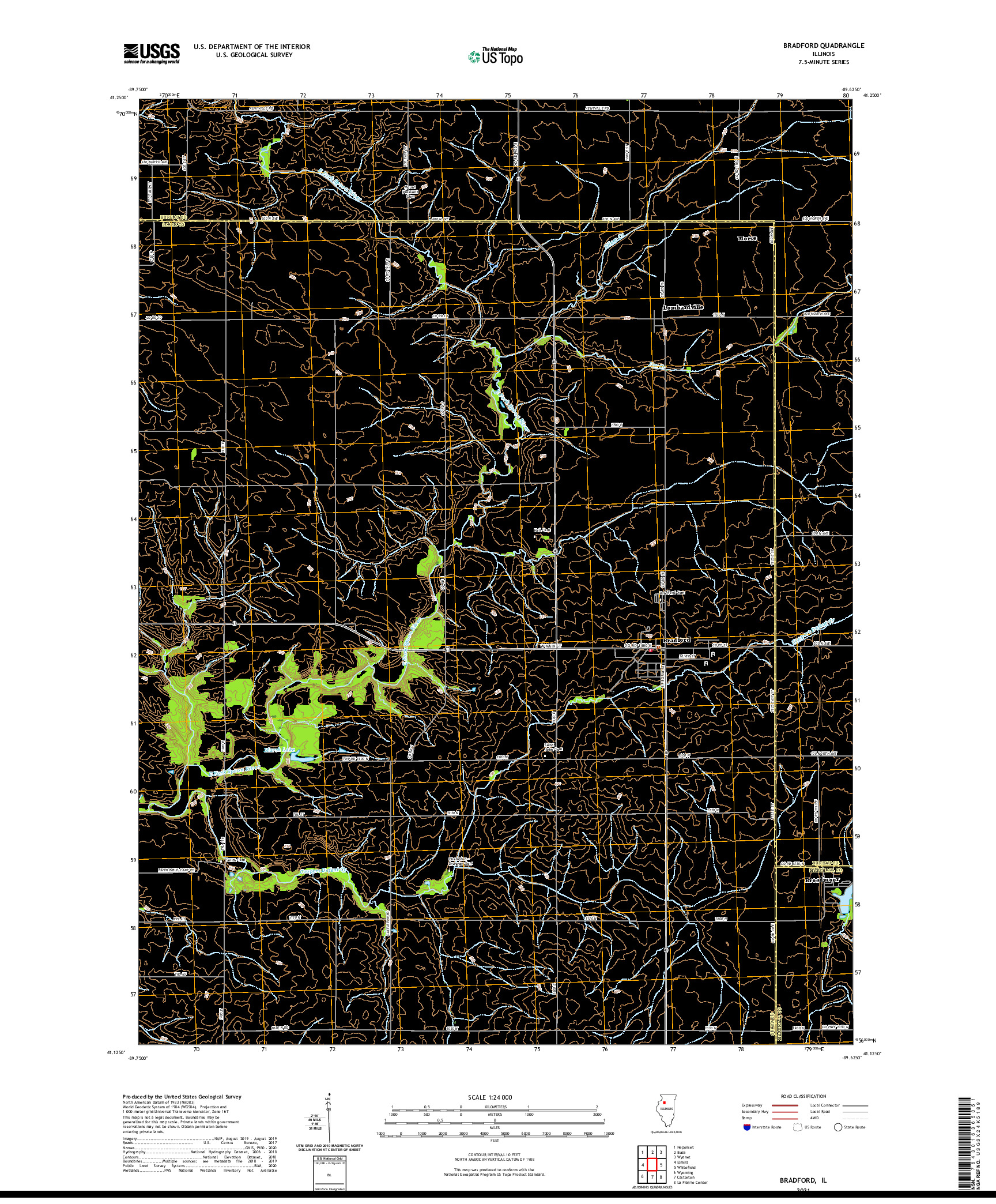 USGS US TOPO 7.5-MINUTE MAP FOR BRADFORD, IL 2021