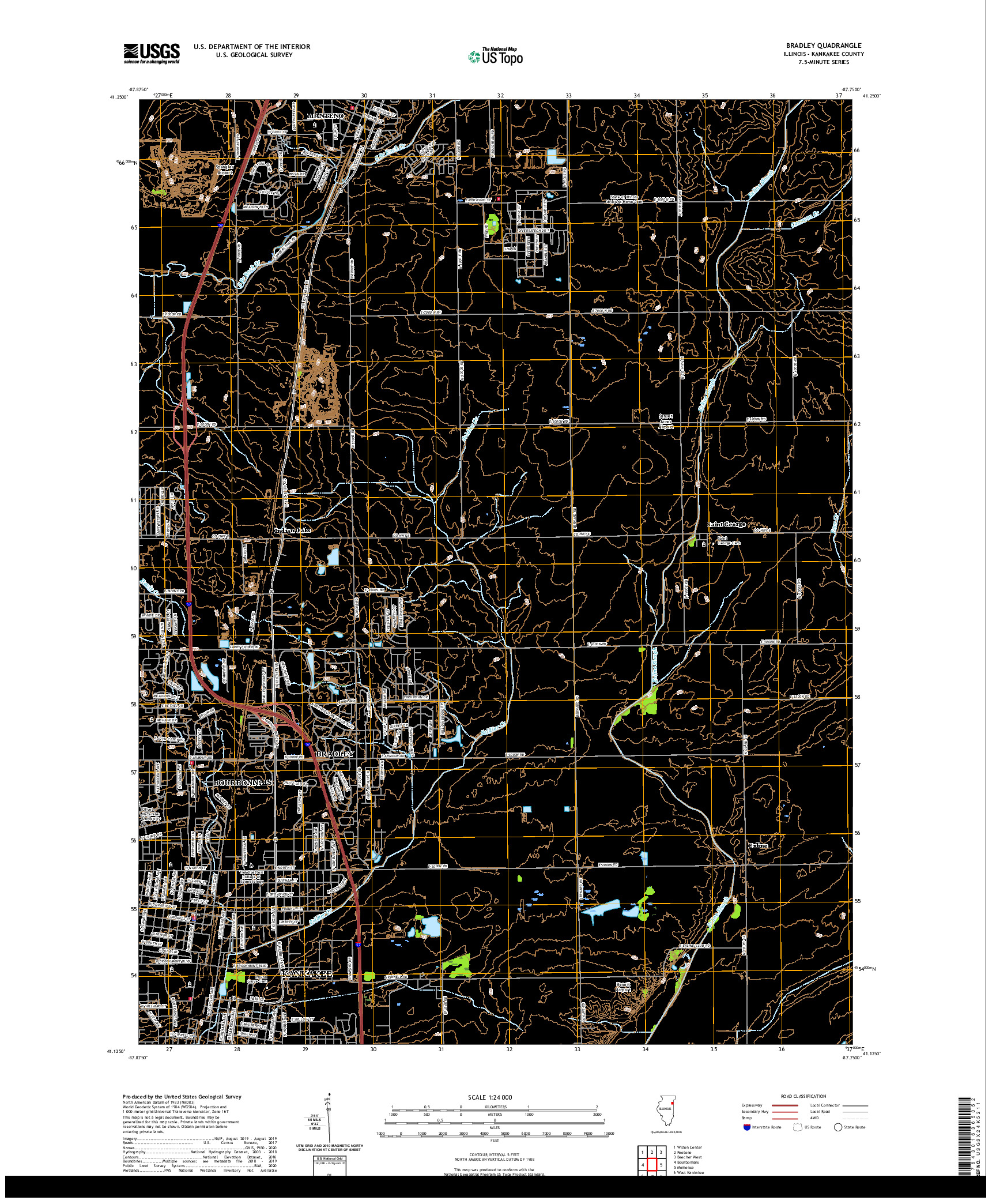 USGS US TOPO 7.5-MINUTE MAP FOR BRADLEY, IL 2021