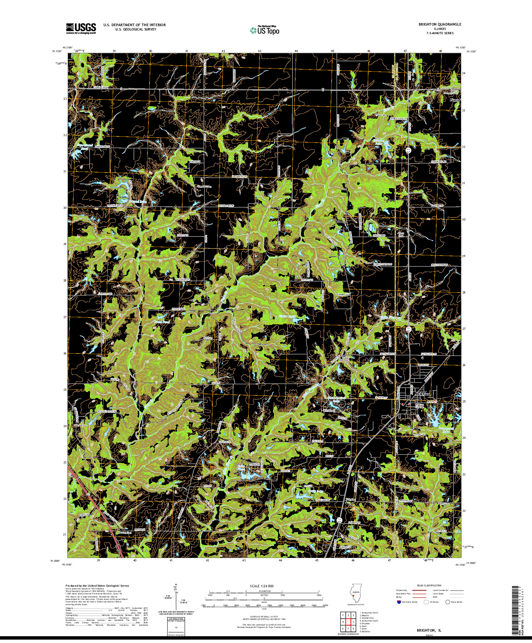 USGS US TOPO 7.5-MINUTE MAP FOR BRIGHTON, IL 2021