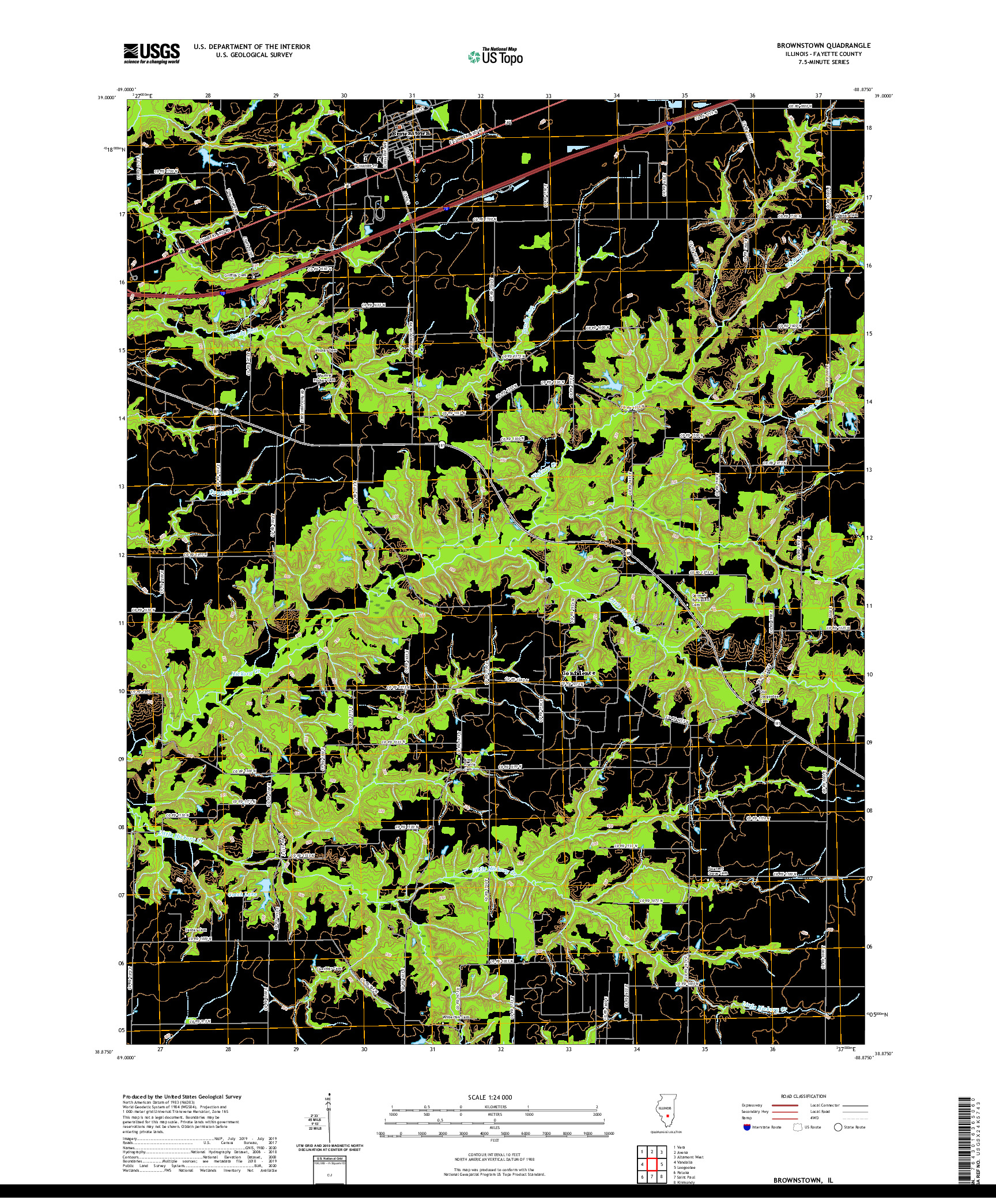 USGS US TOPO 7.5-MINUTE MAP FOR BROWNSTOWN, IL 2021