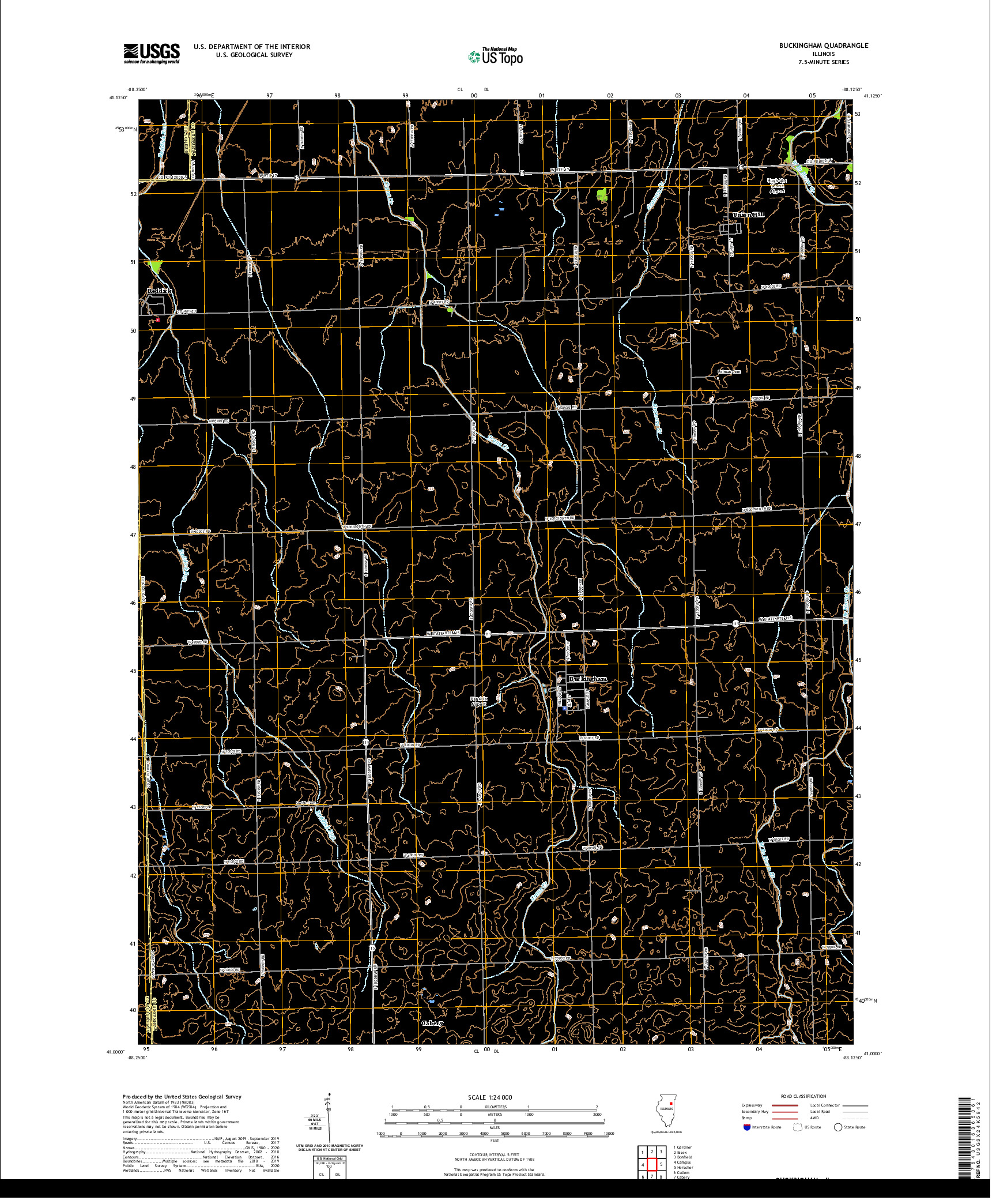 USGS US TOPO 7.5-MINUTE MAP FOR BUCKINGHAM, IL 2021