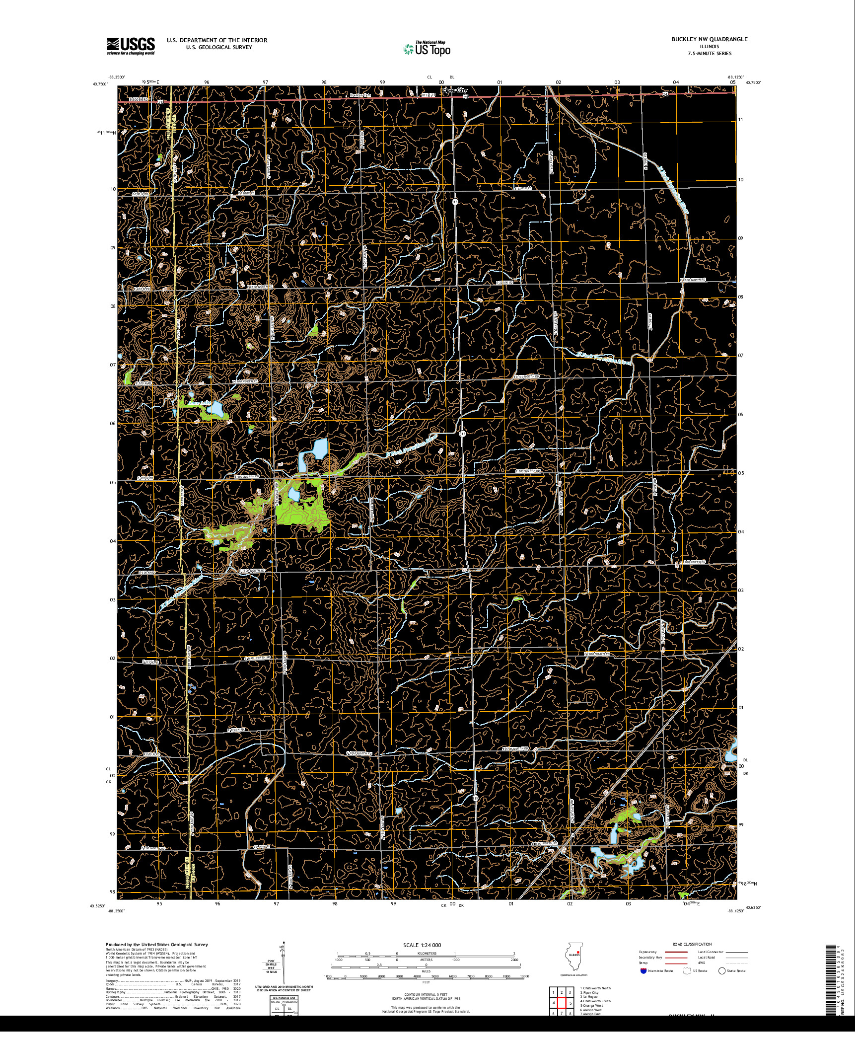 USGS US TOPO 7.5-MINUTE MAP FOR BUCKLEY NW, IL 2021