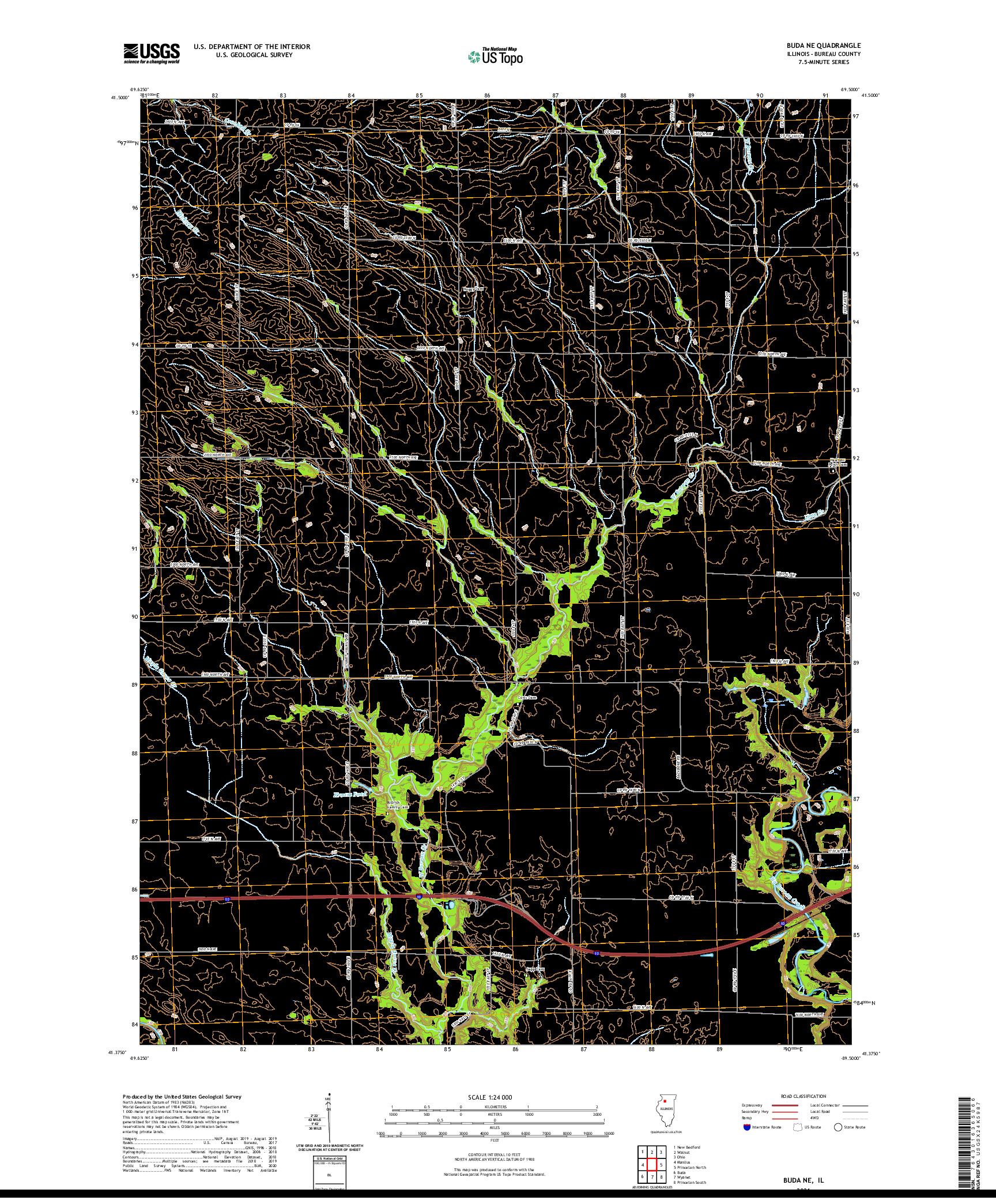 USGS US TOPO 7.5-MINUTE MAP FOR BUDA NE, IL 2021